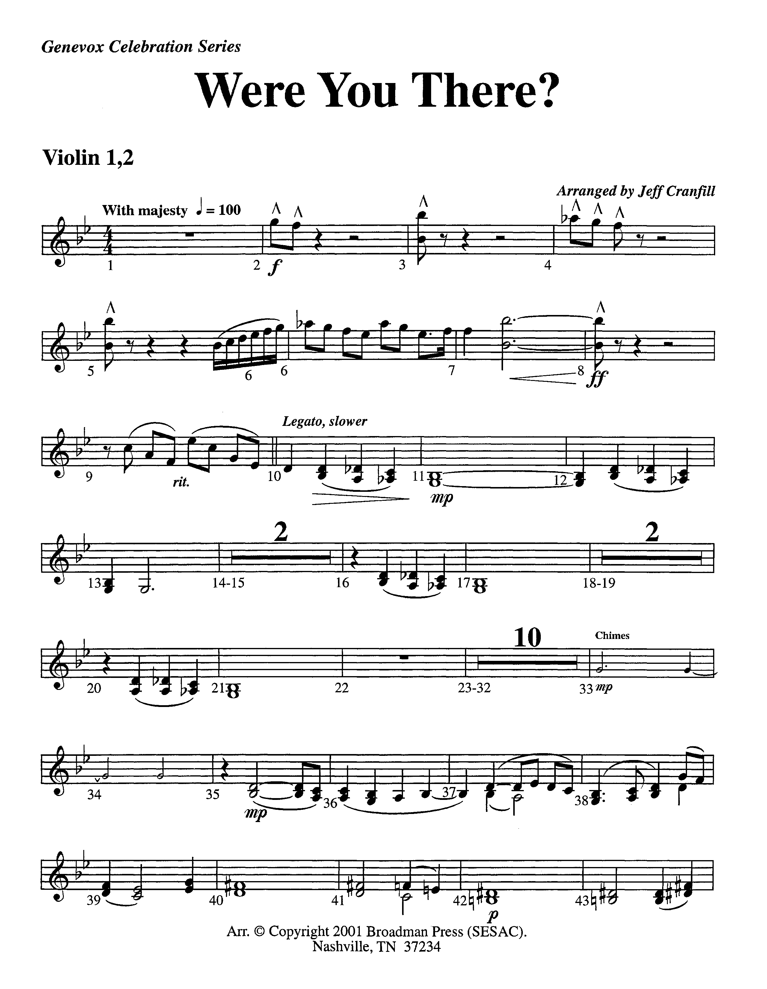 Were You There (Instrumental) Violin 1/2 (Lifeway Worship / Arr. Jeff Cranfill)