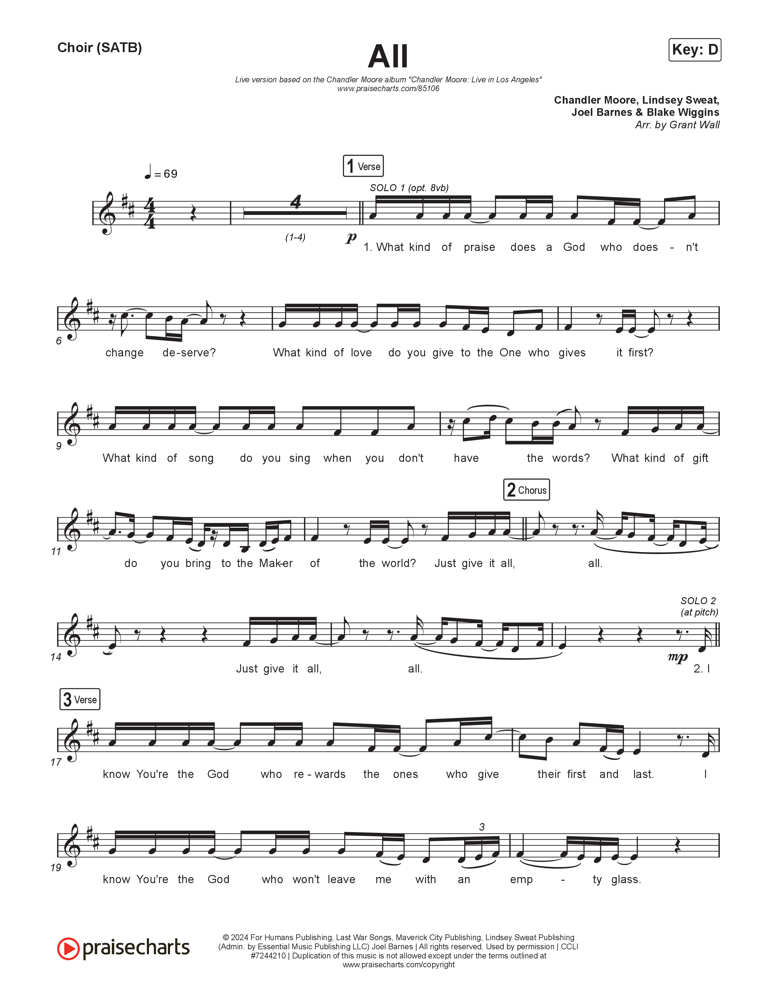 All (Live) Choir Sheet (SATB) (Chandler Moore)