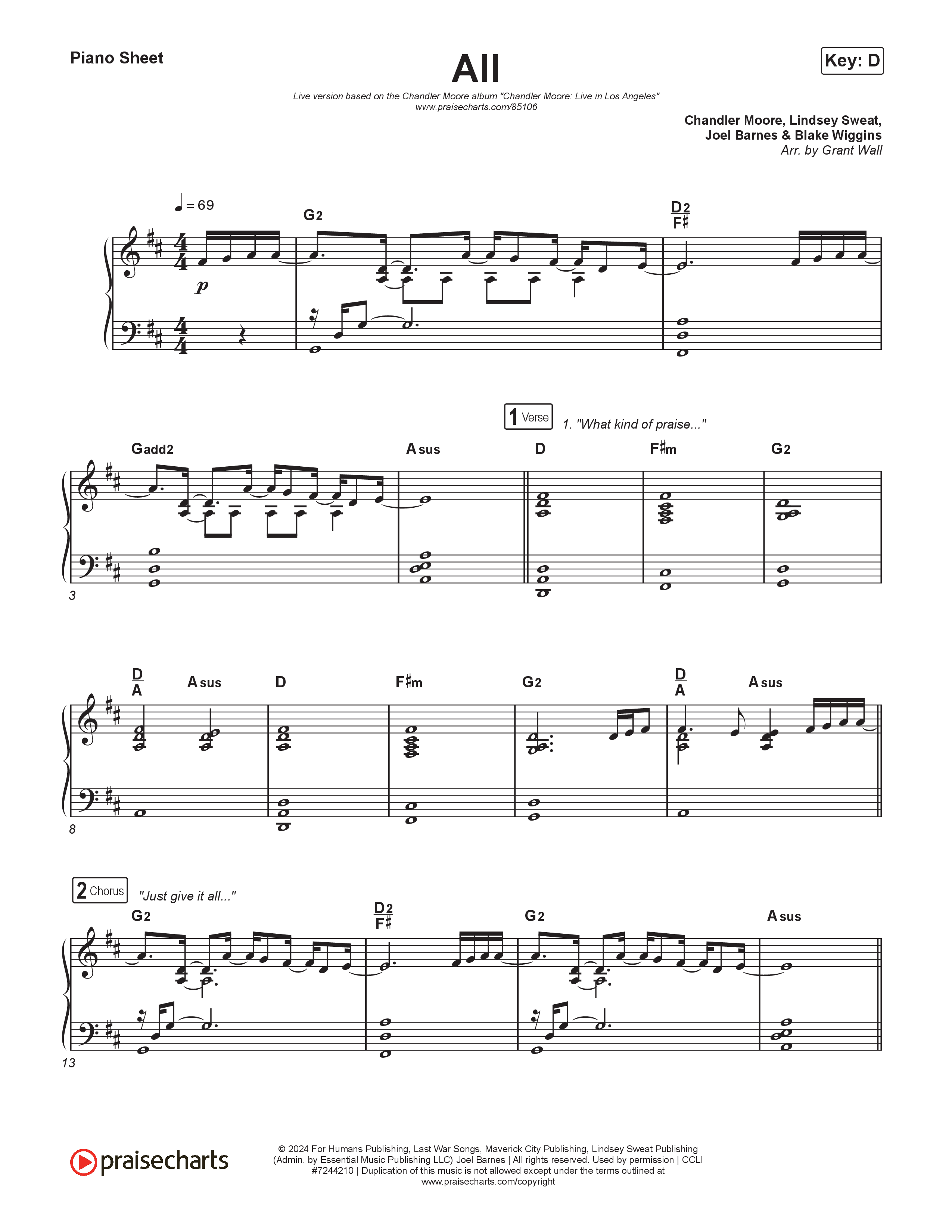 All (Live) Piano Sheet (Chandler Moore)