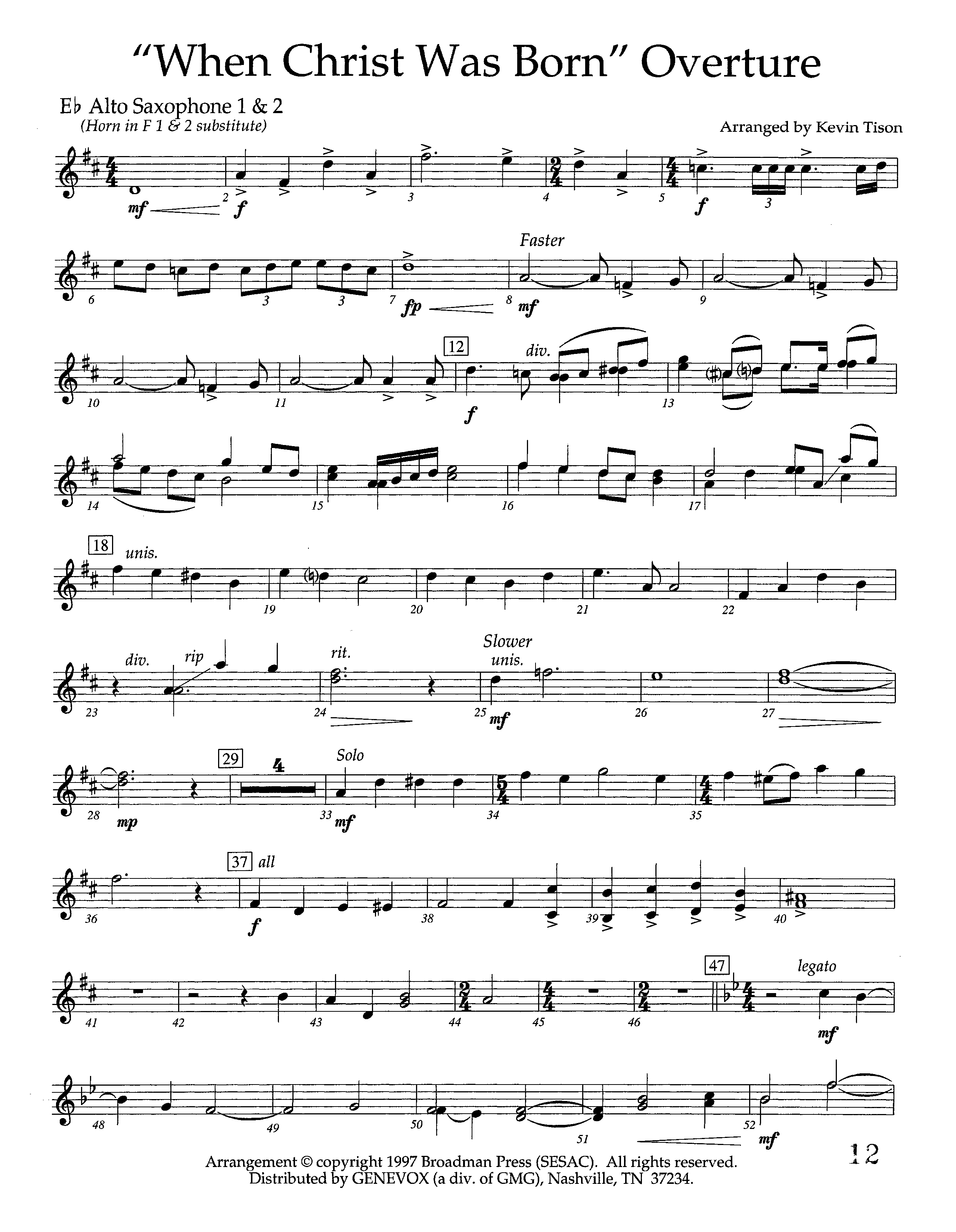 When Christ Was Born Overture (Instrumental) Alto Sax 1/2 (Lifeway Worship / Arr. Kevin Tison)