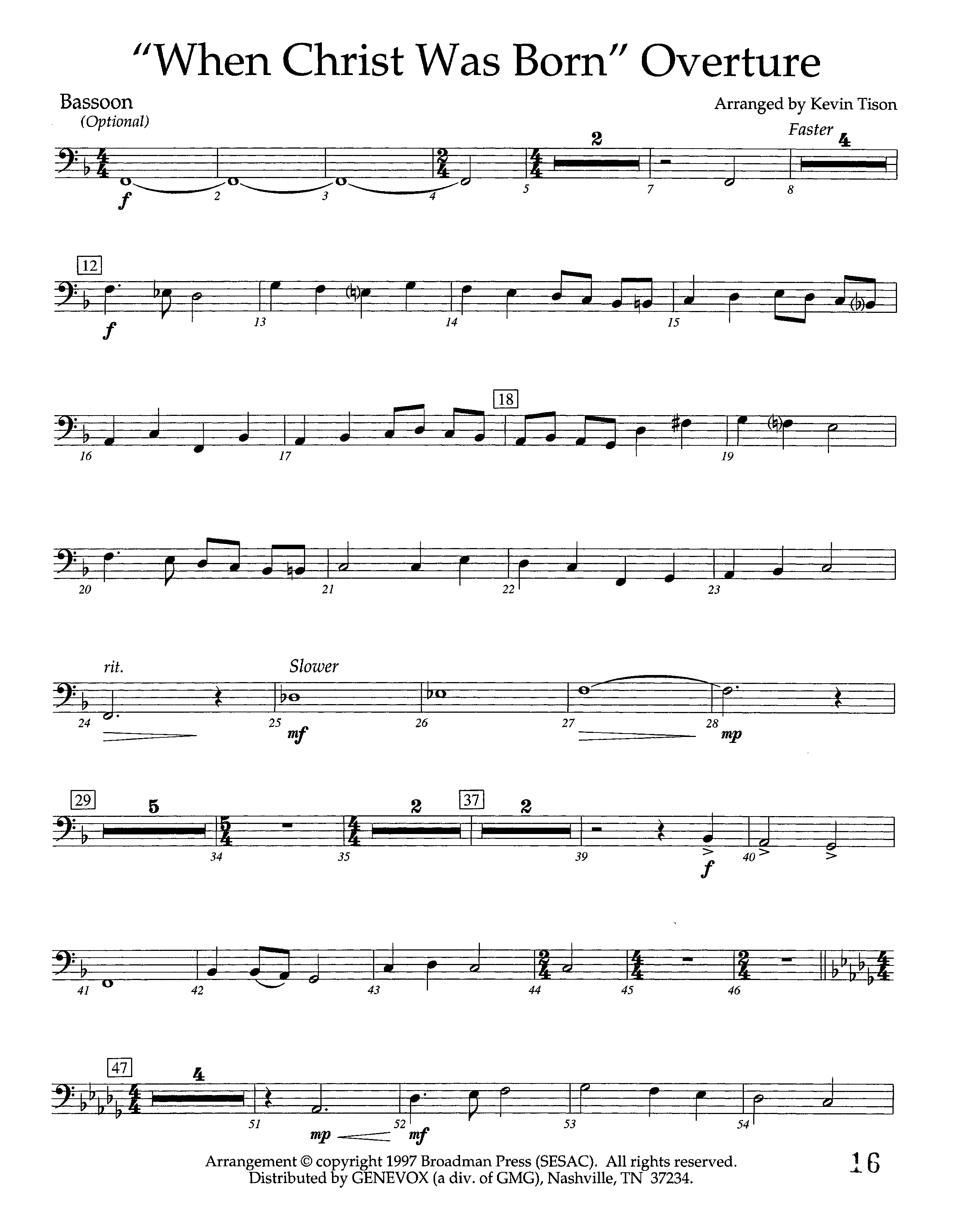 When Christ Was Born Overture (Instrumental) Bassoon (Lifeway Worship / Arr. Kevin Tison)