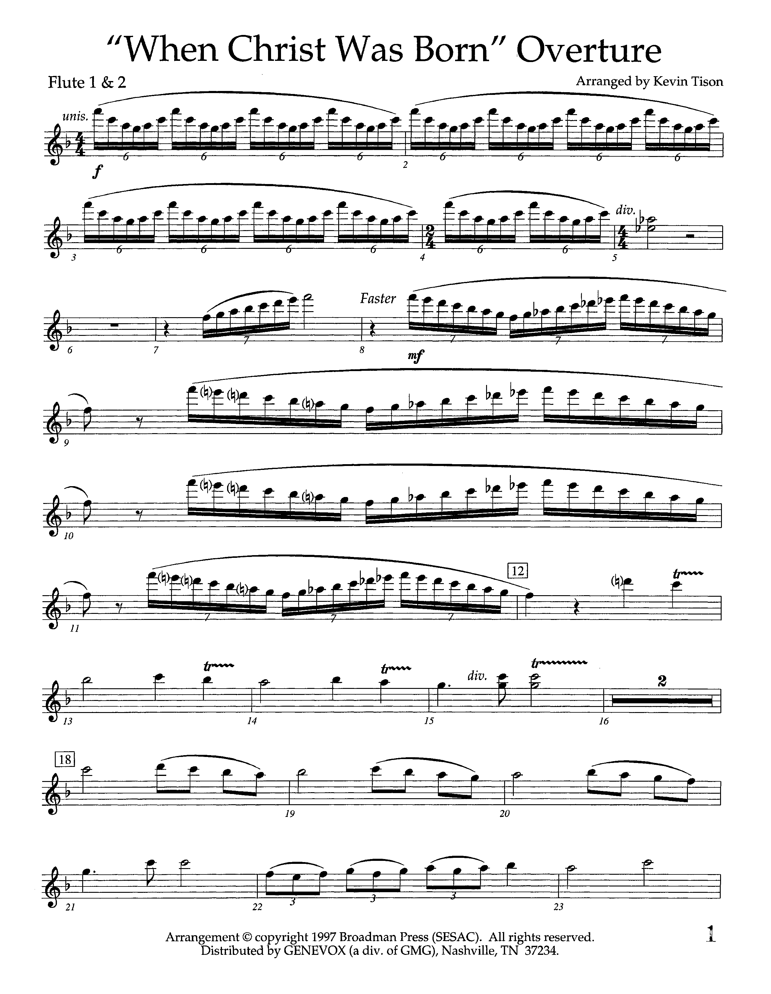 When Christ Was Born Overture (Instrumental) Flute 1/2 (Lifeway Worship / Arr. Kevin Tison)