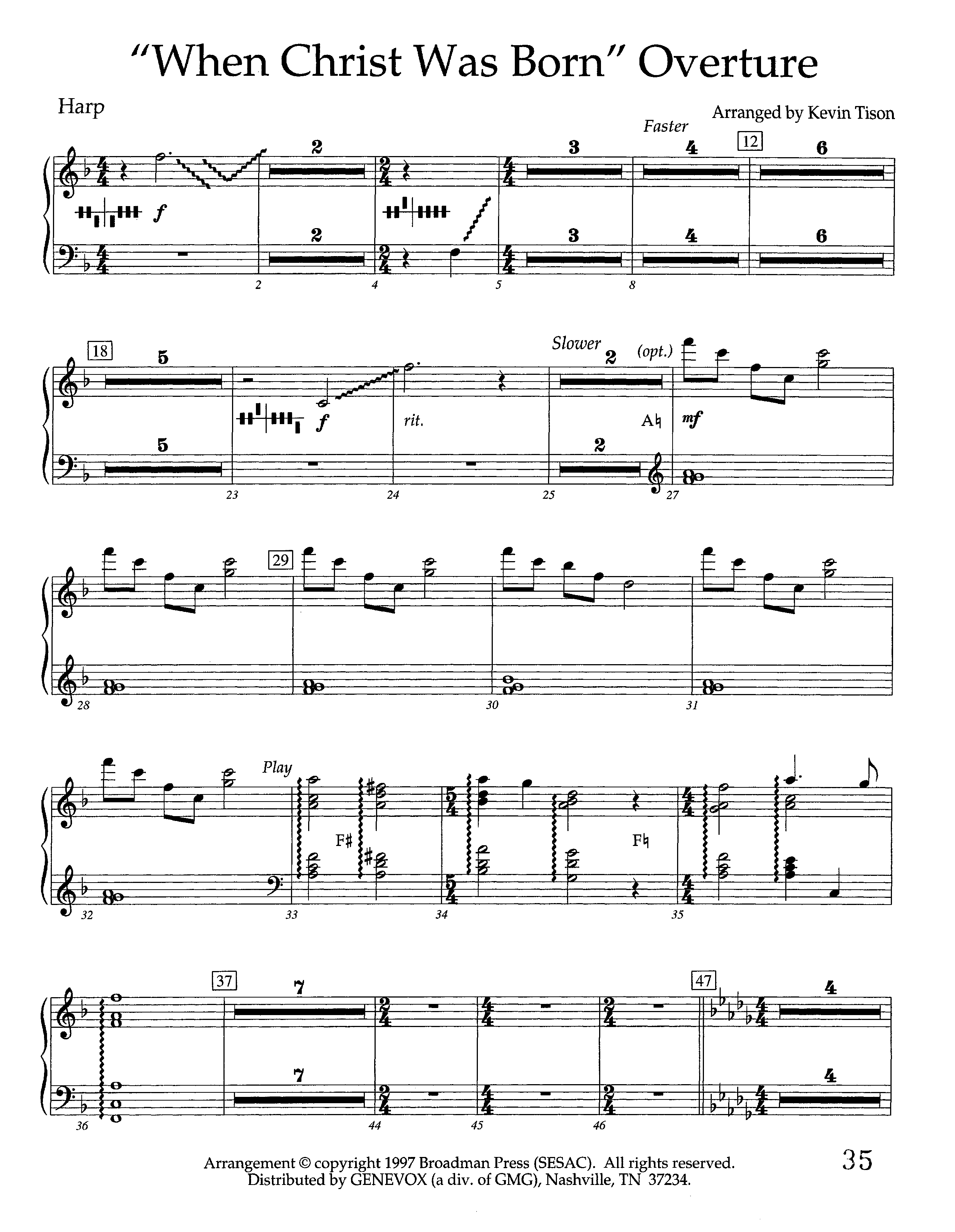 When Christ Was Born Overture (Instrumental) Harp (Lifeway Worship / Arr. Kevin Tison)