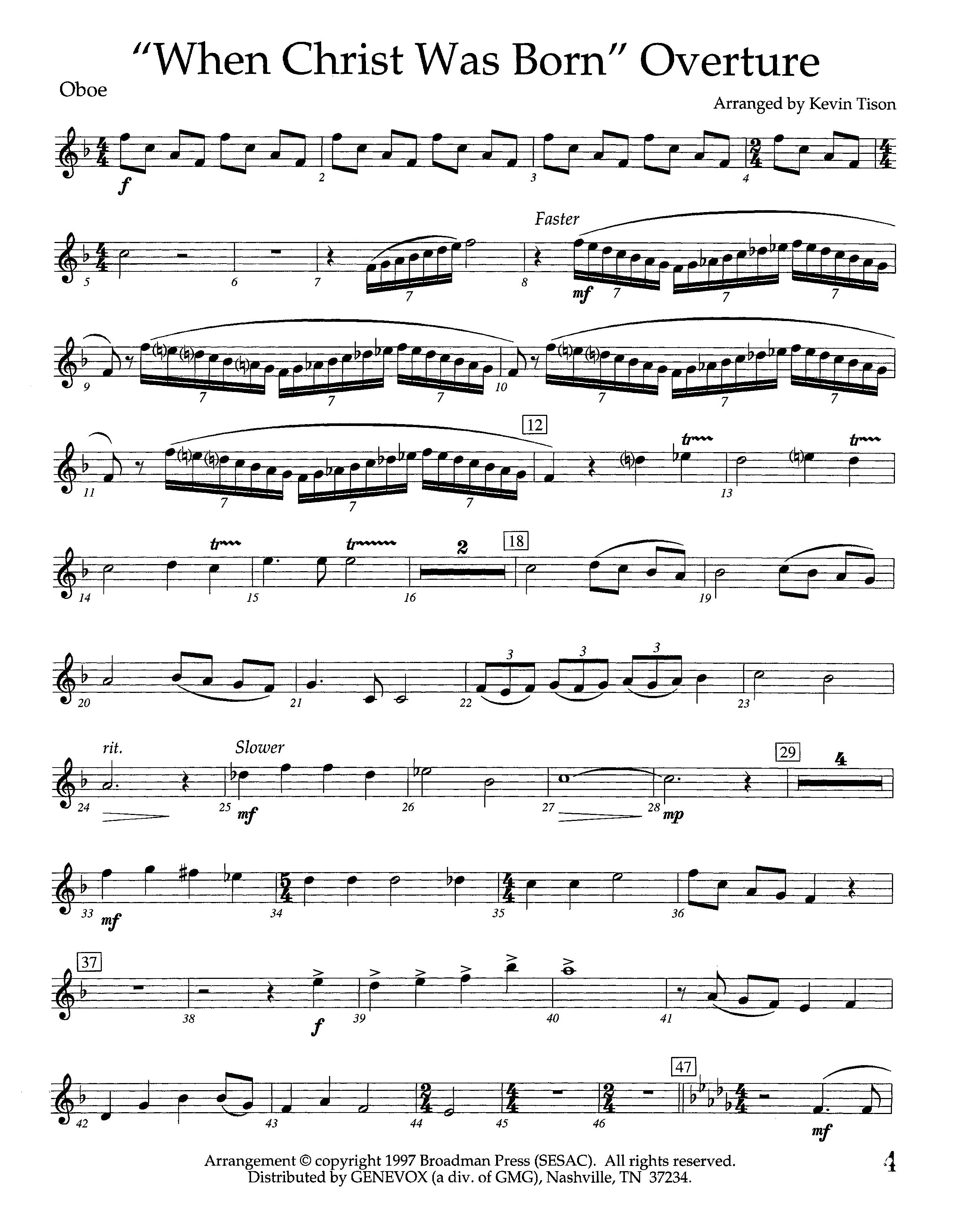 When Christ Was Born Overture (Instrumental) Oboe (Lifeway Worship / Arr. Kevin Tison)