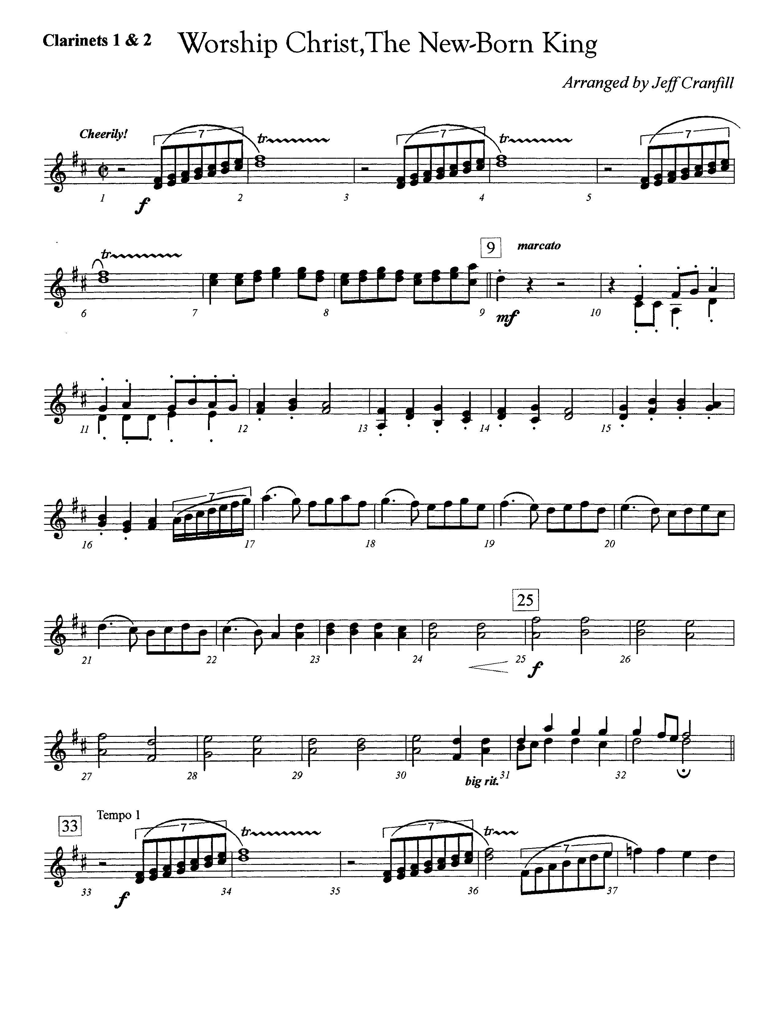 Worship Christ The Newborn King (Instrumental) Clarinet 1/2 (Lifeway Worship / Arr. Jeff Cranfill)