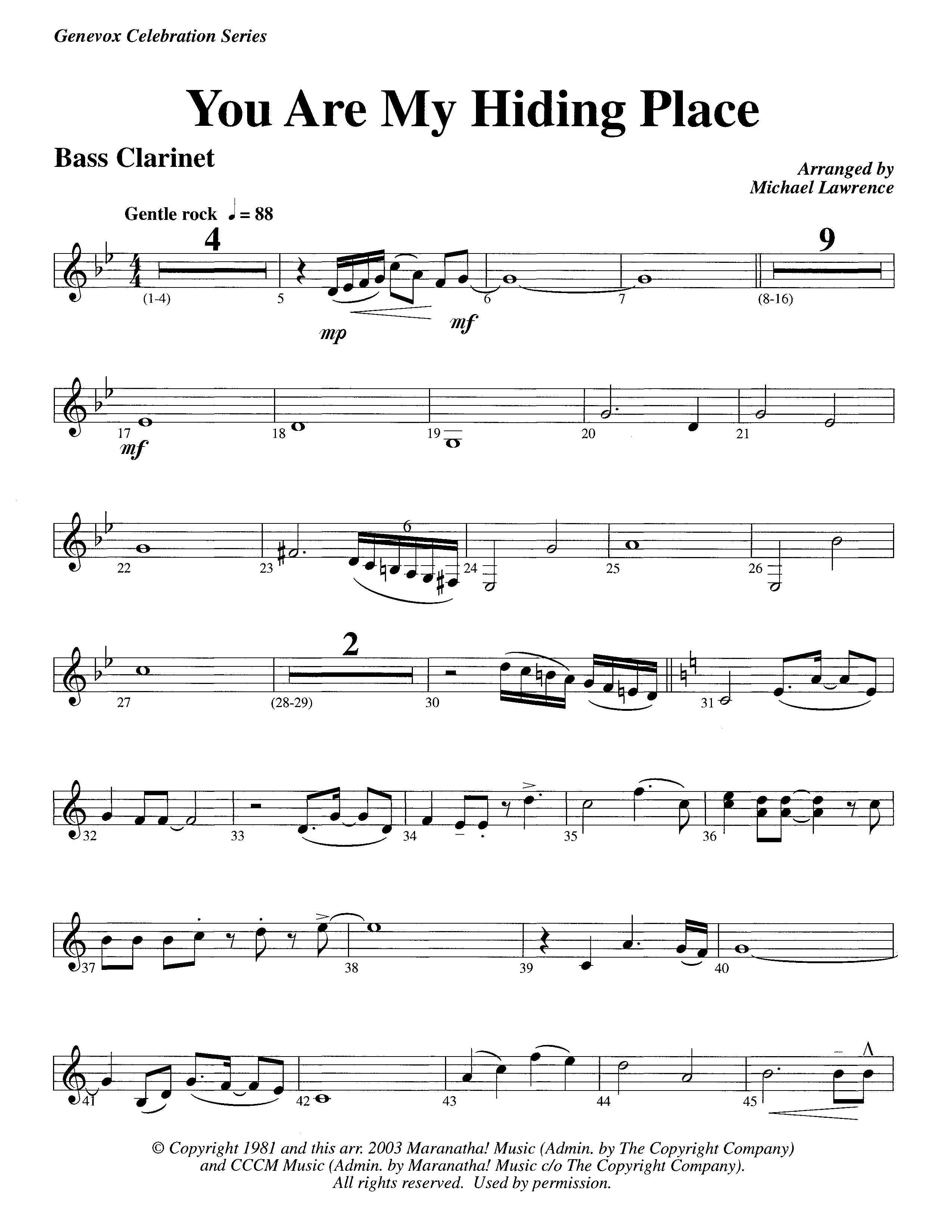 You Are My Hiding Place (Instrumental) Bass Clarinet (Lifeway Worship / Arr. Michael Lawrence)