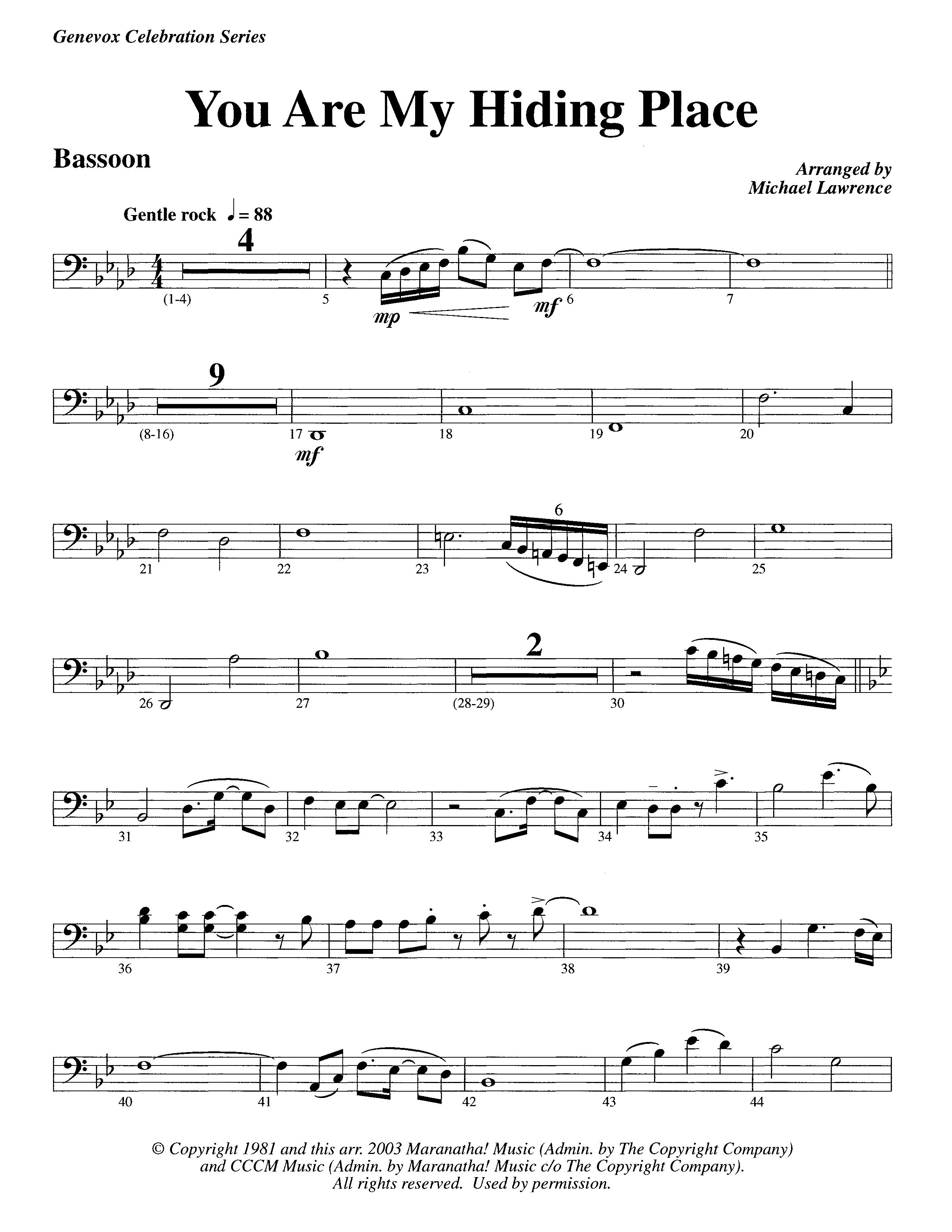 You Are My Hiding Place (Instrumental) Bassoon (Lifeway Worship / Arr. Michael Lawrence)