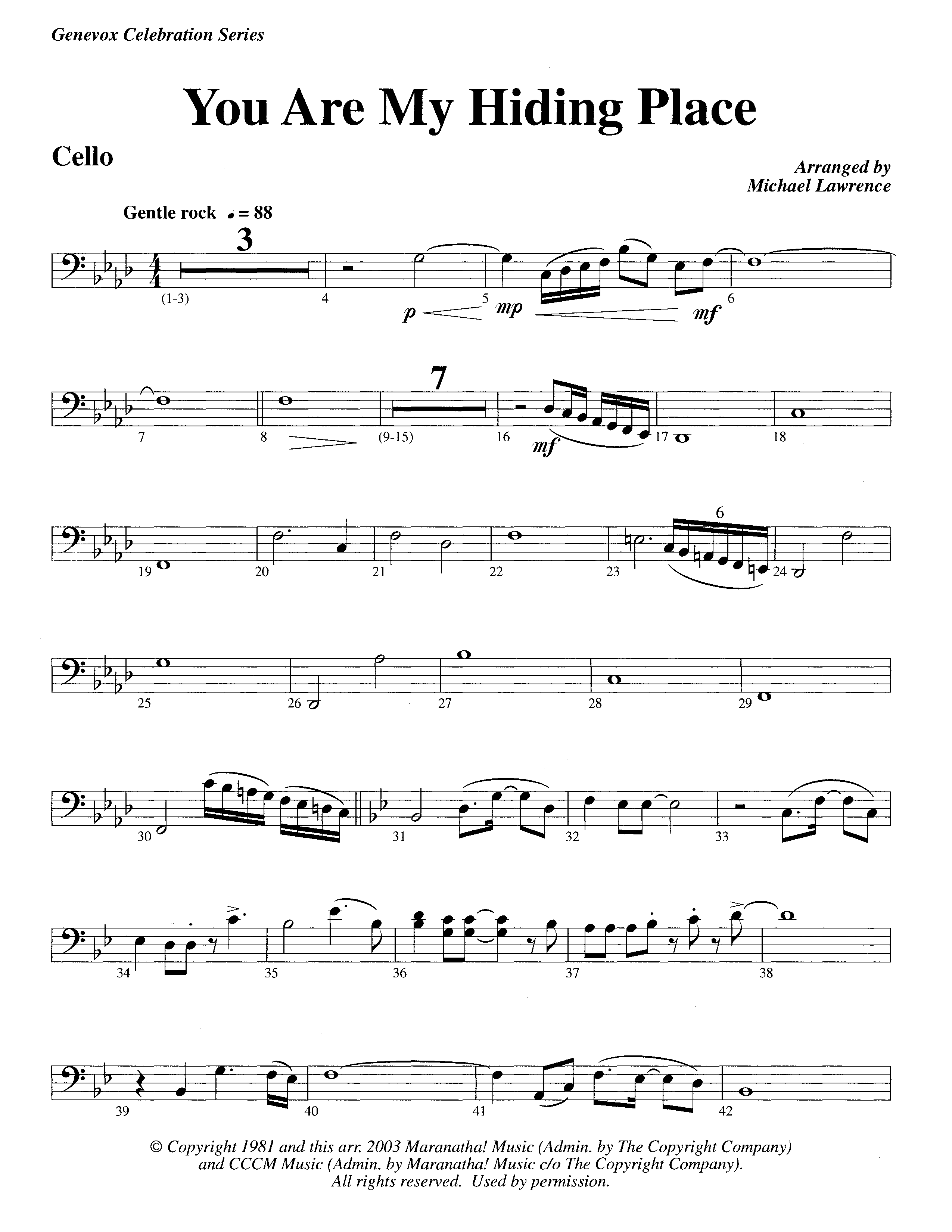 You Are My Hiding Place (Instrumental) Cello (Lifeway Worship / Arr. Michael Lawrence)