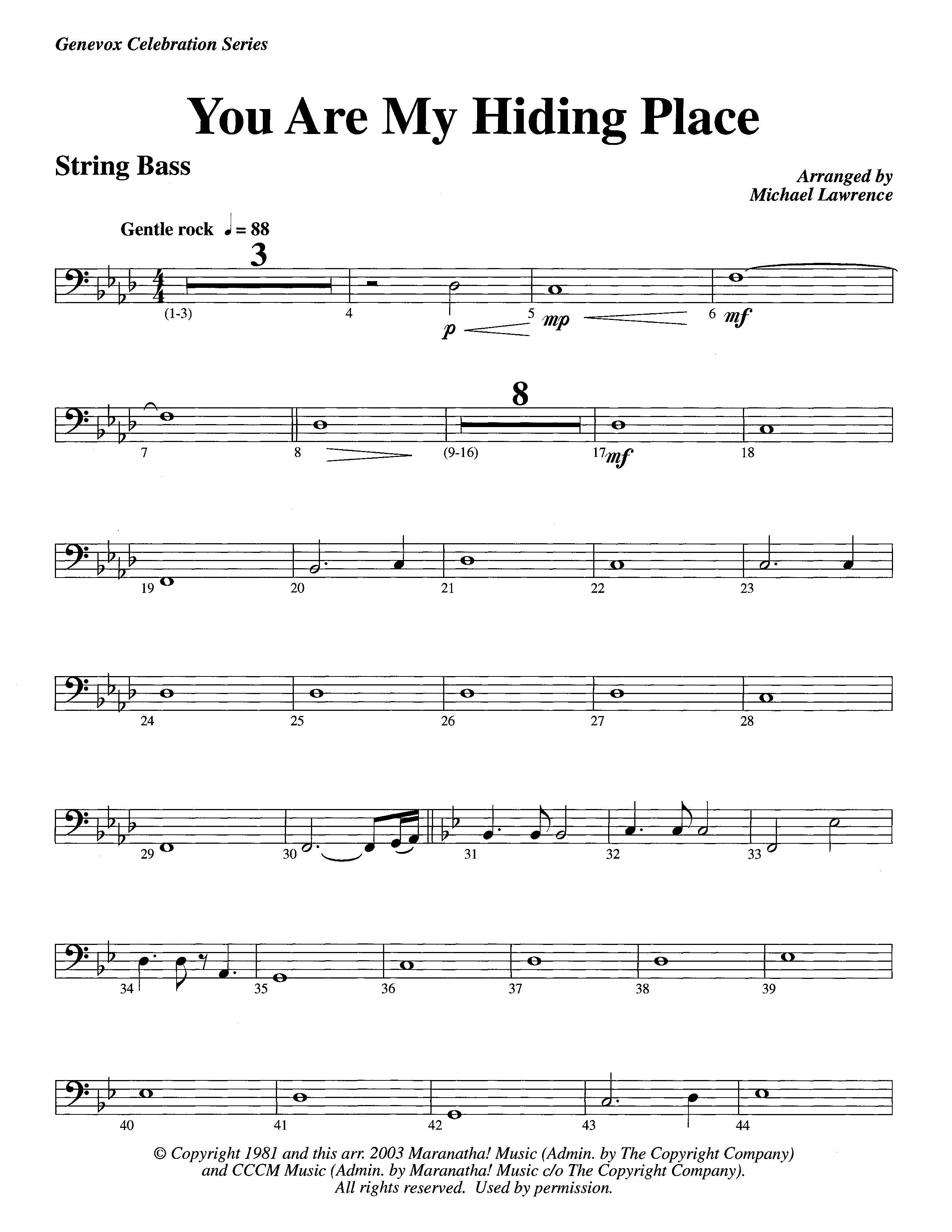 You Are My Hiding Place (Instrumental) Double Bass (Lifeway Worship / Arr. Michael Lawrence)