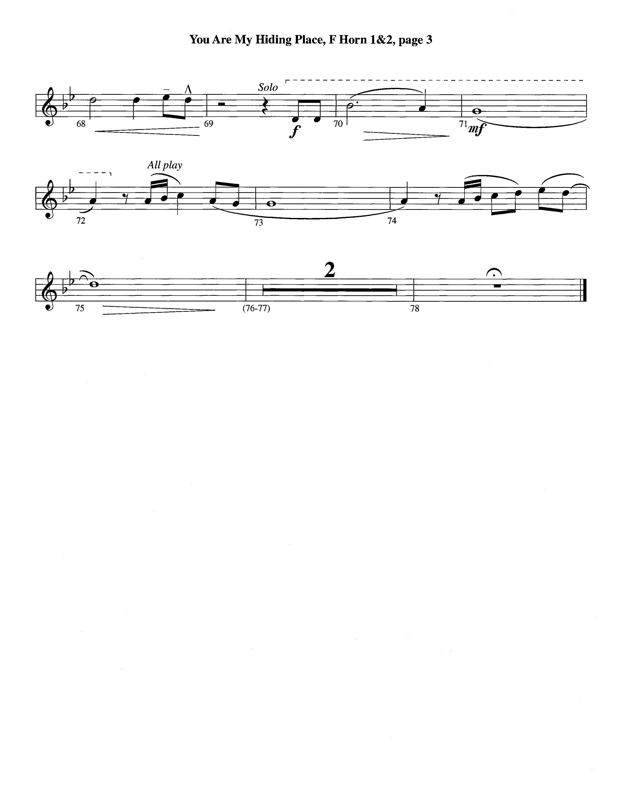 You Are My Hiding Place (Instrumental) French Horn 1/2 (Lifeway Worship / Arr. Michael Lawrence)