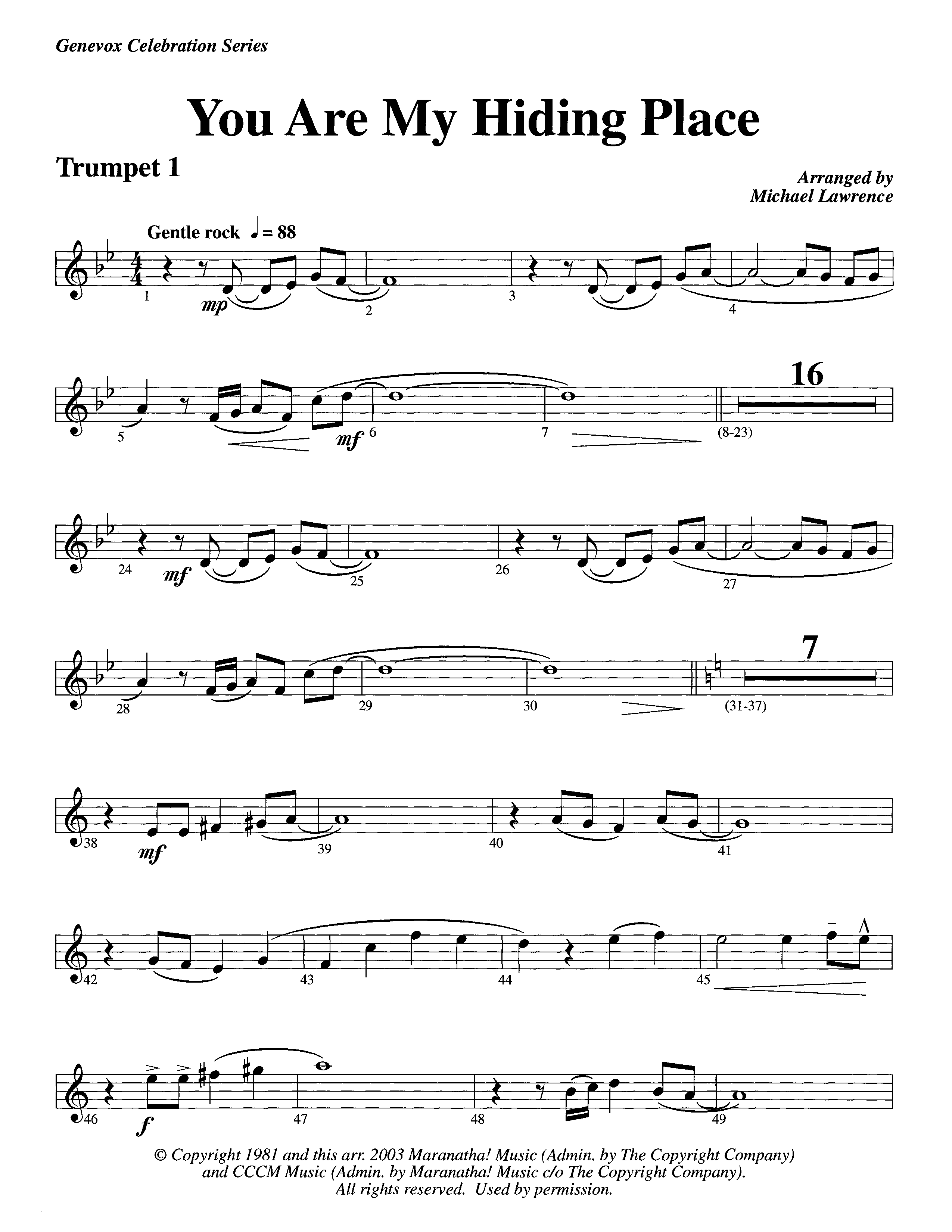 You Are My Hiding Place (Instrumental) Trumpet 1 (Lifeway Worship / Arr. Michael Lawrence)