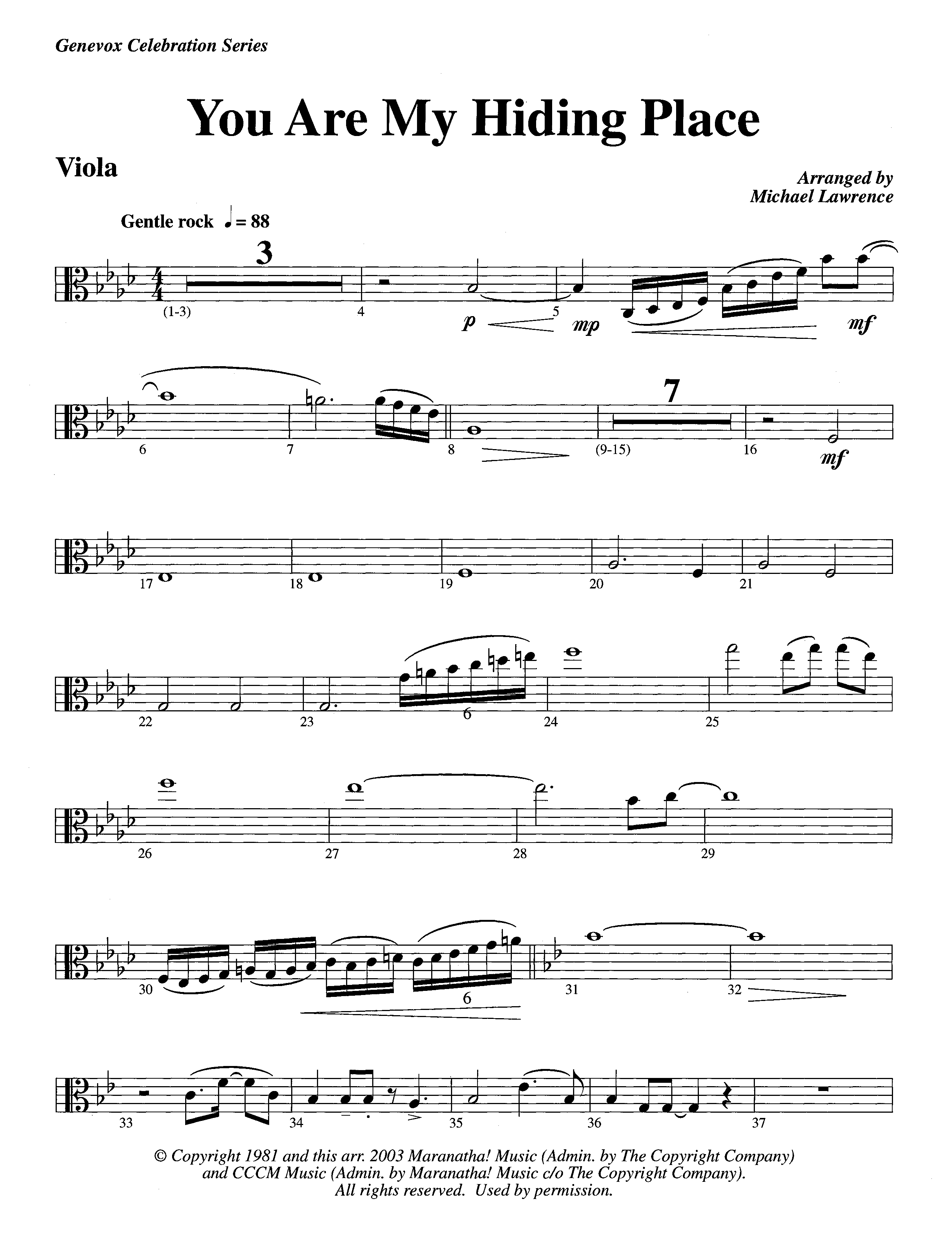 You Are My Hiding Place (Instrumental) Viola (Lifeway Worship / Arr. Michael Lawrence)