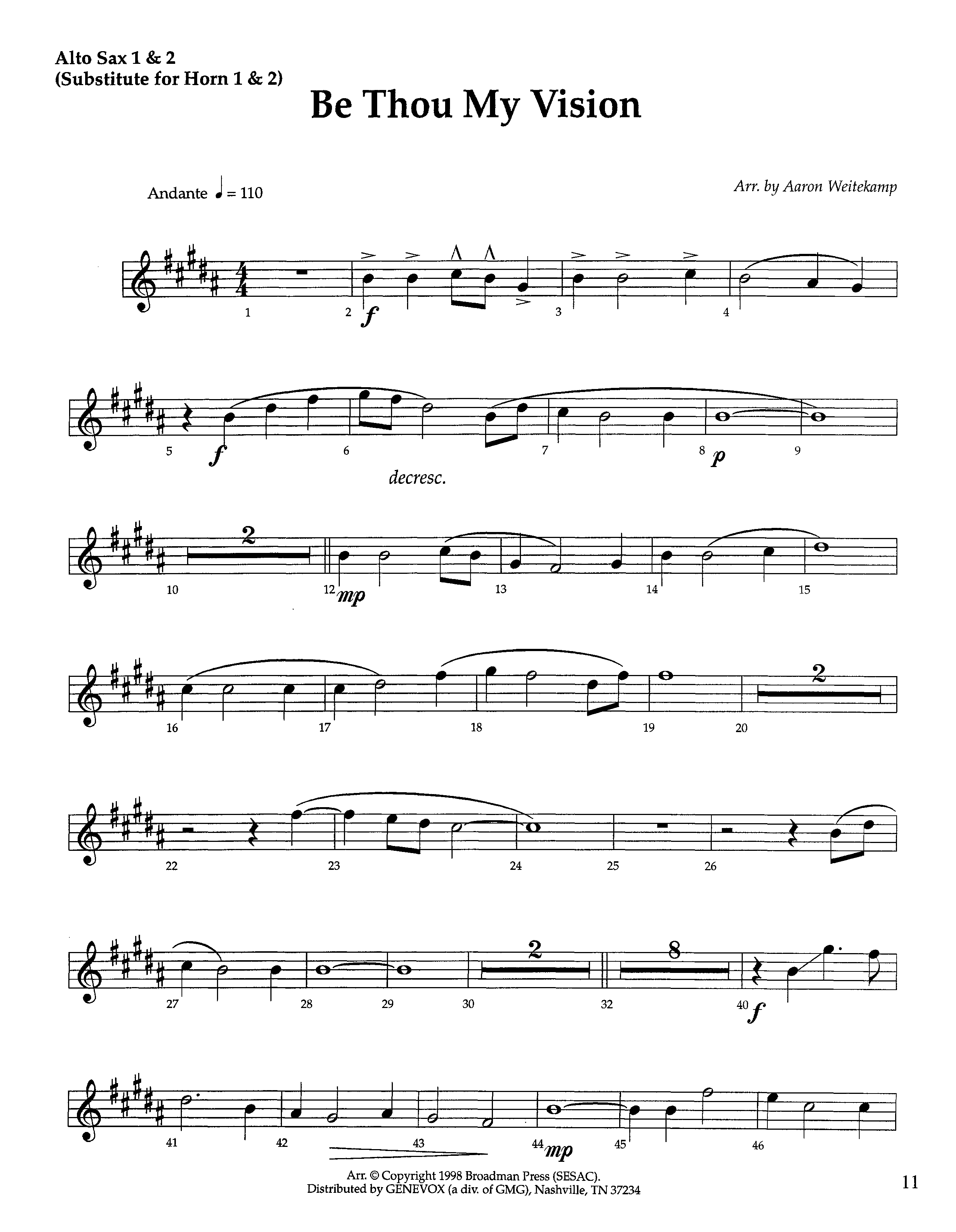 Be Thou My Vision (Instrumental) Alto Sax 1/2 (Lifeway Worship / Arr. Aaron Weitekamp)