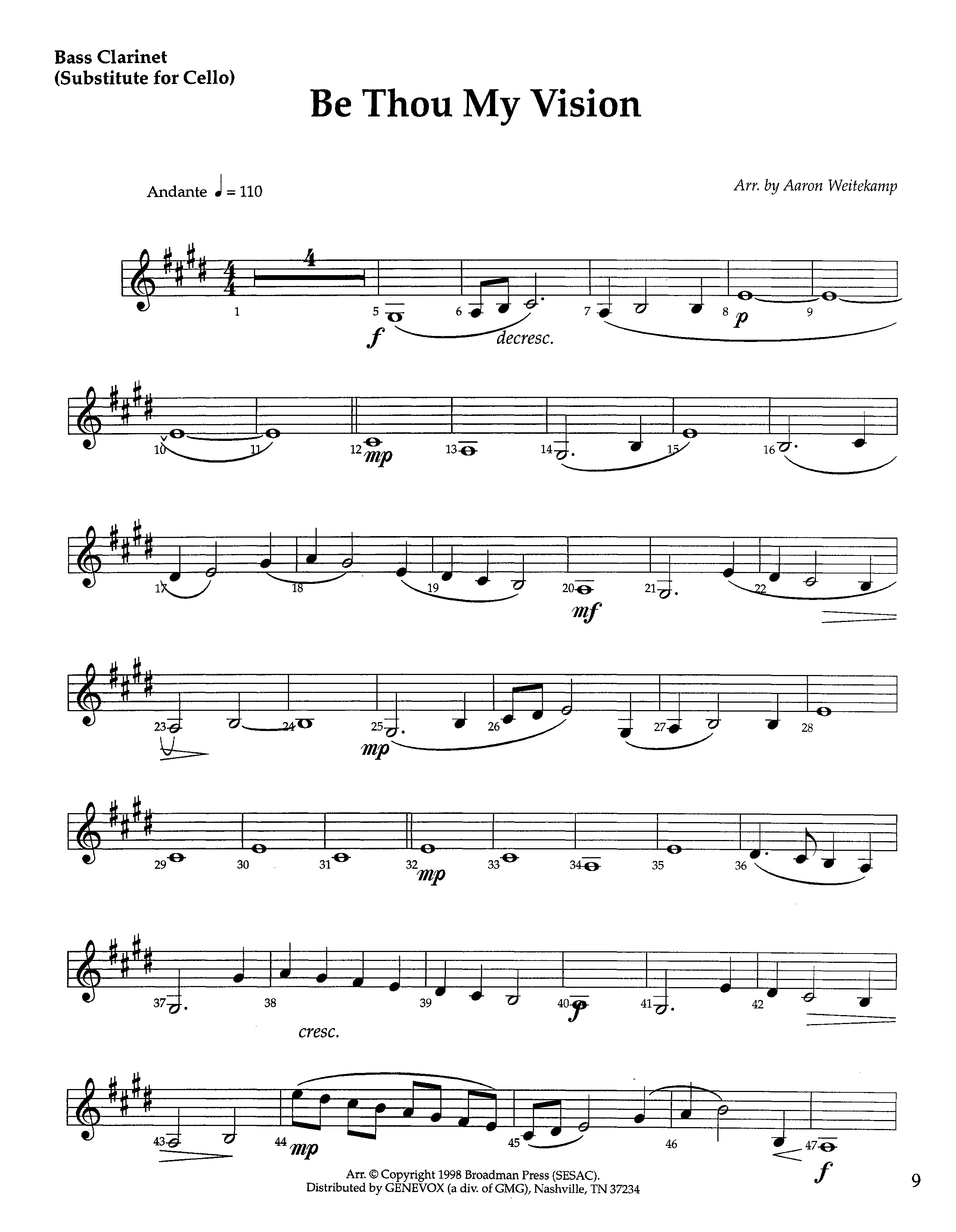 Be Thou My Vision (Instrumental) Bass Clarinet (Lifeway Worship / Arr. Aaron Weitekamp)