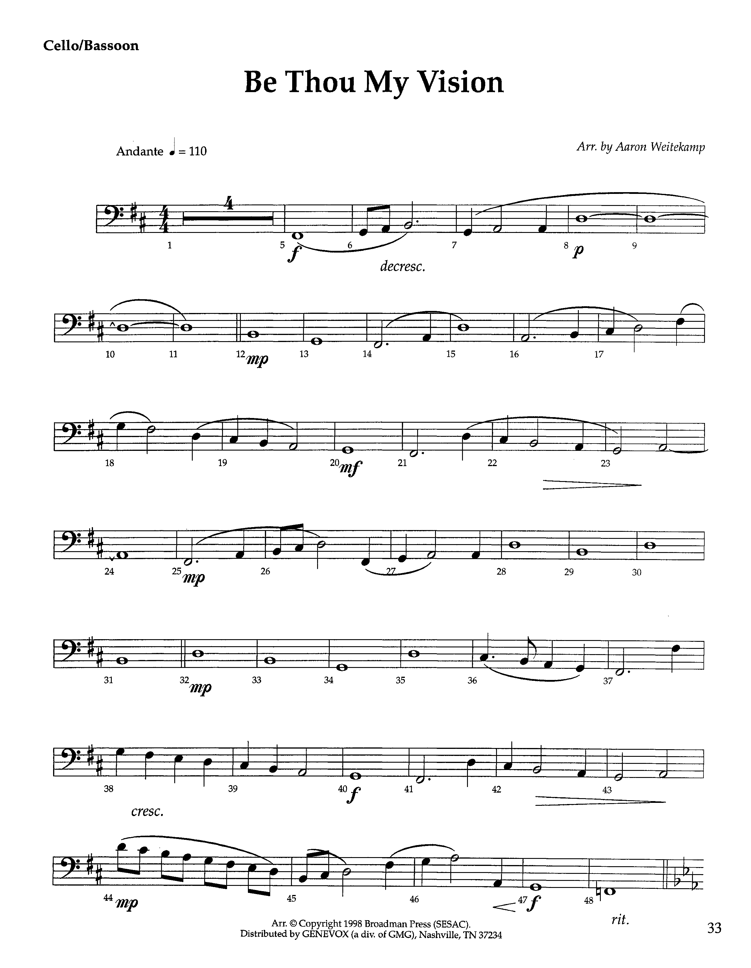 Be Thou My Vision (Instrumental) Cello (Lifeway Worship / Arr. Aaron Weitekamp)