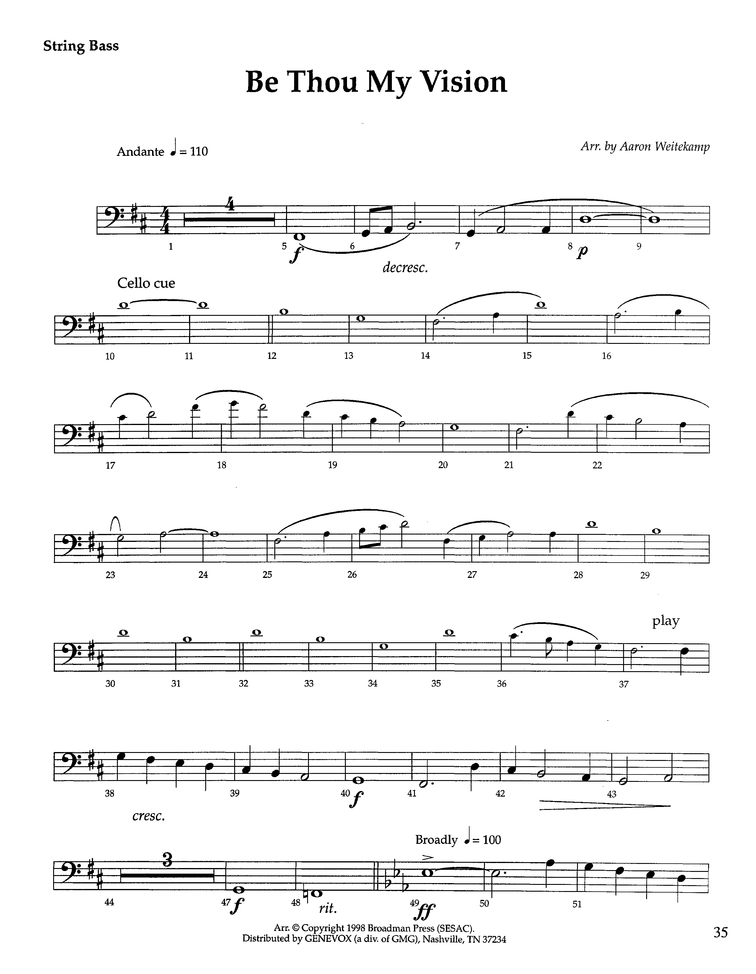 Be Thou My Vision (Instrumental) Double Bass (Lifeway Worship / Arr. Aaron Weitekamp)