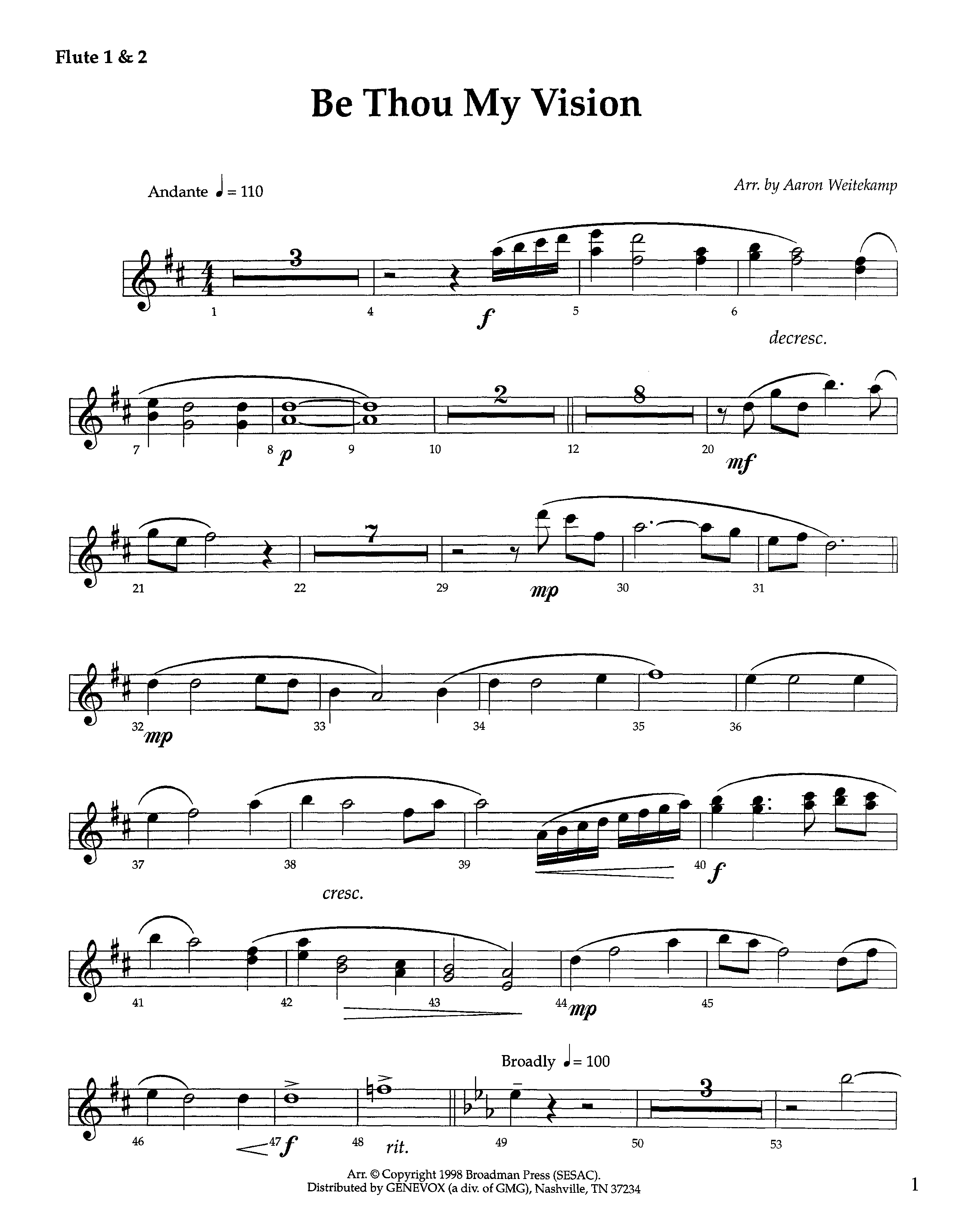 Be Thou My Vision (Instrumental) Flute 1/2 (Lifeway Worship / Arr. Aaron Weitekamp)