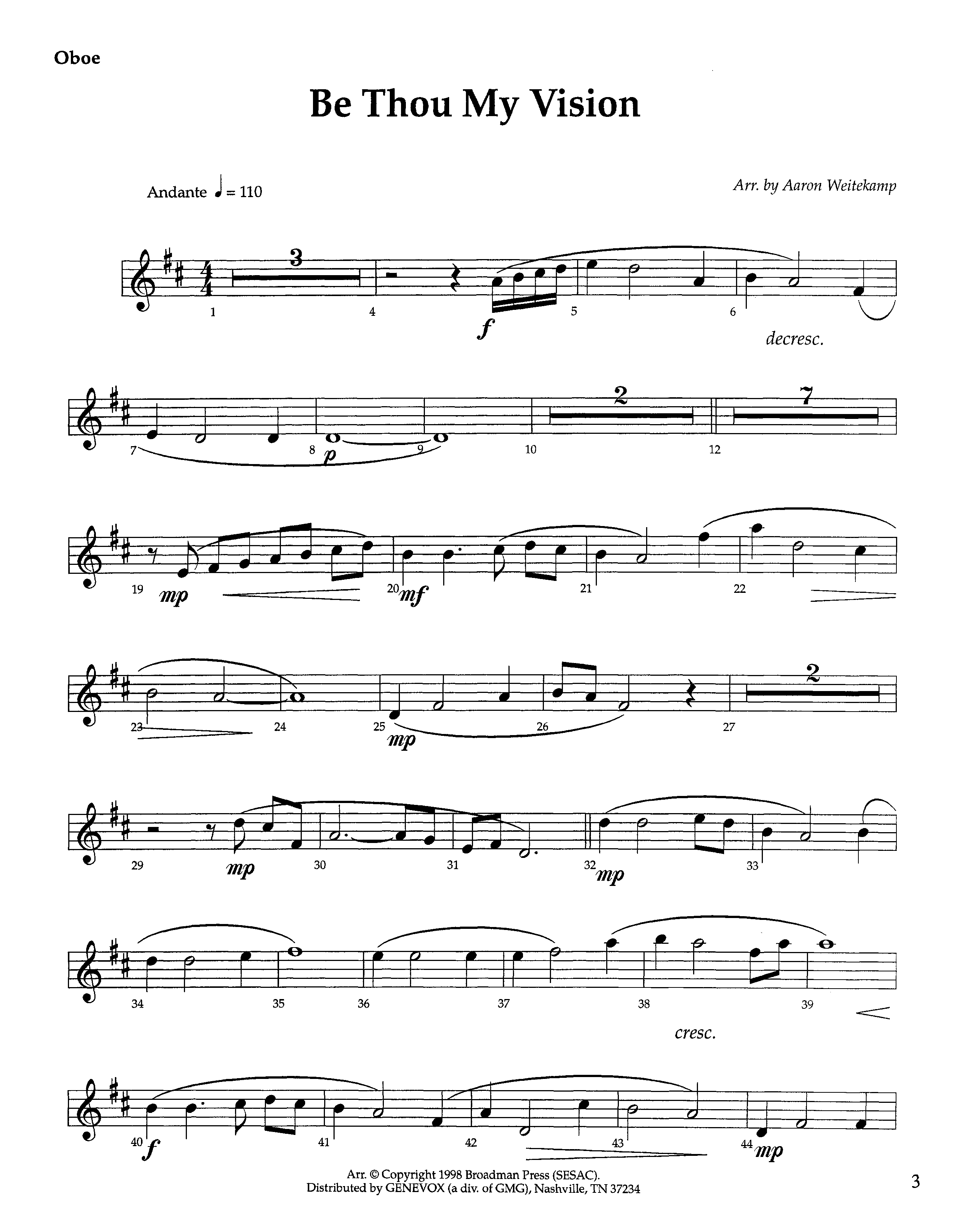 Be Thou My Vision (Instrumental) Oboe (Lifeway Worship / Arr. Aaron Weitekamp)