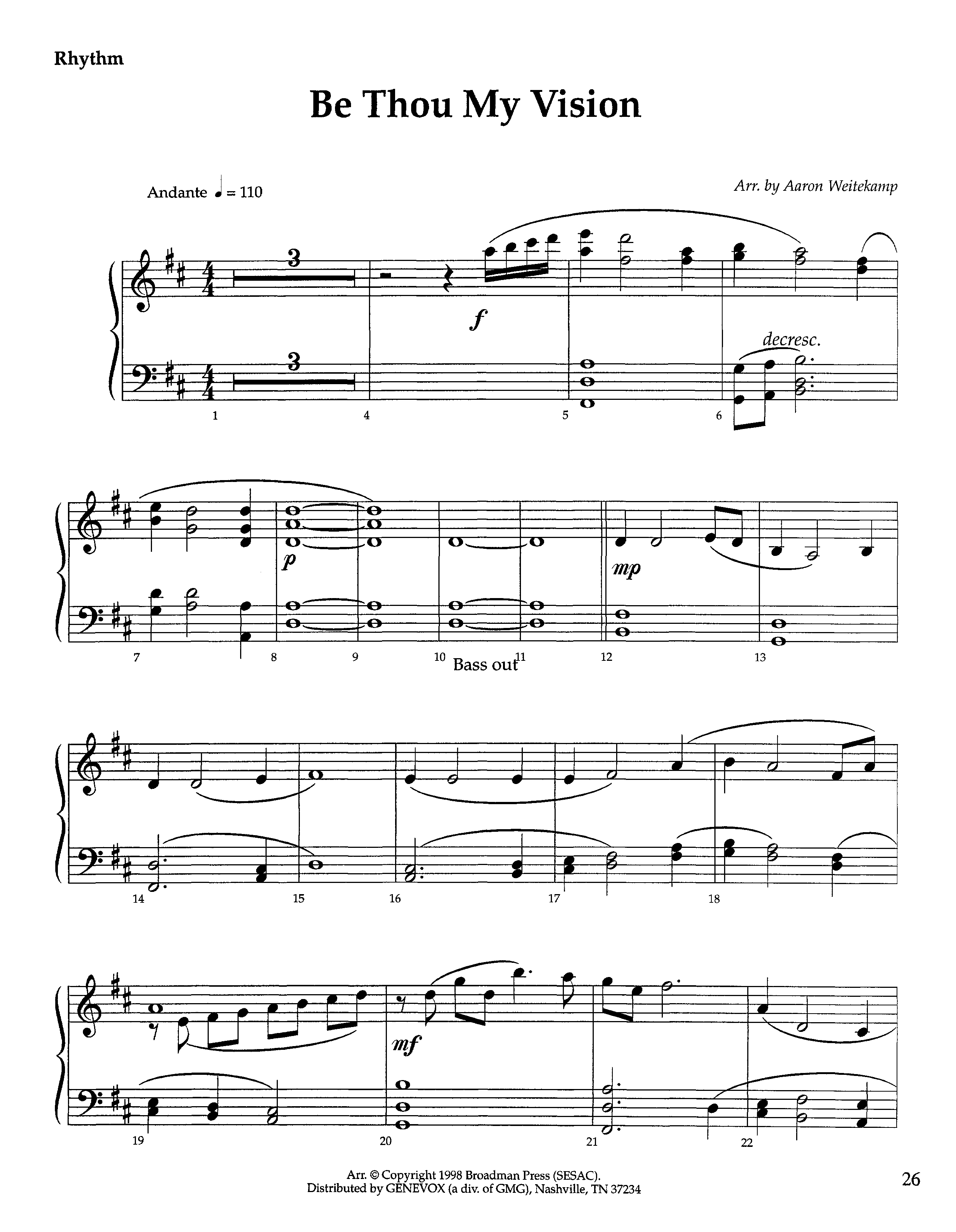 Be Thou My Vision (Instrumental) Piano/Rhythm (Lifeway Worship / Arr. Aaron Weitekamp)