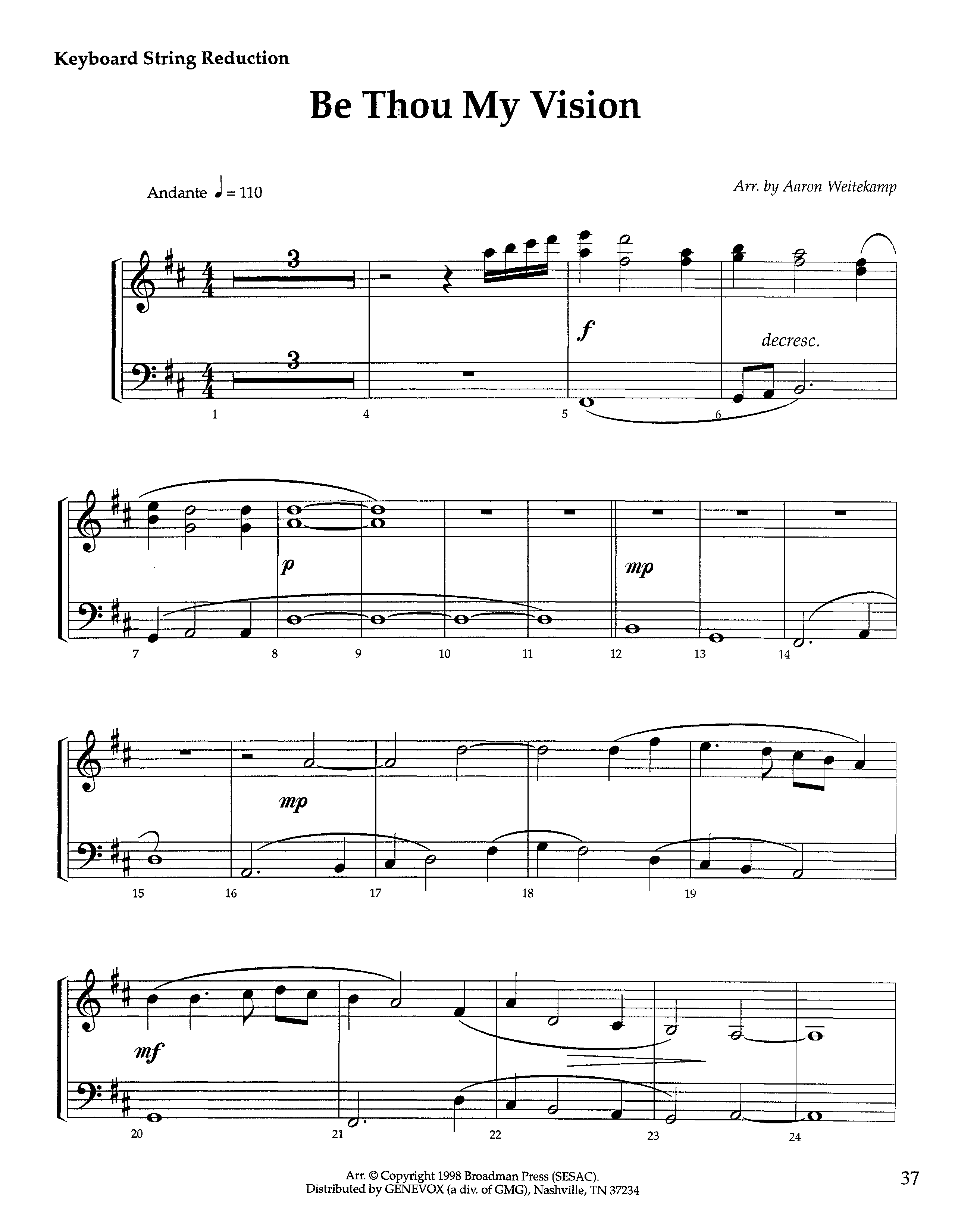 Be Thou My Vision (Instrumental) String Reduction (Lifeway Worship / Arr. Aaron Weitekamp)