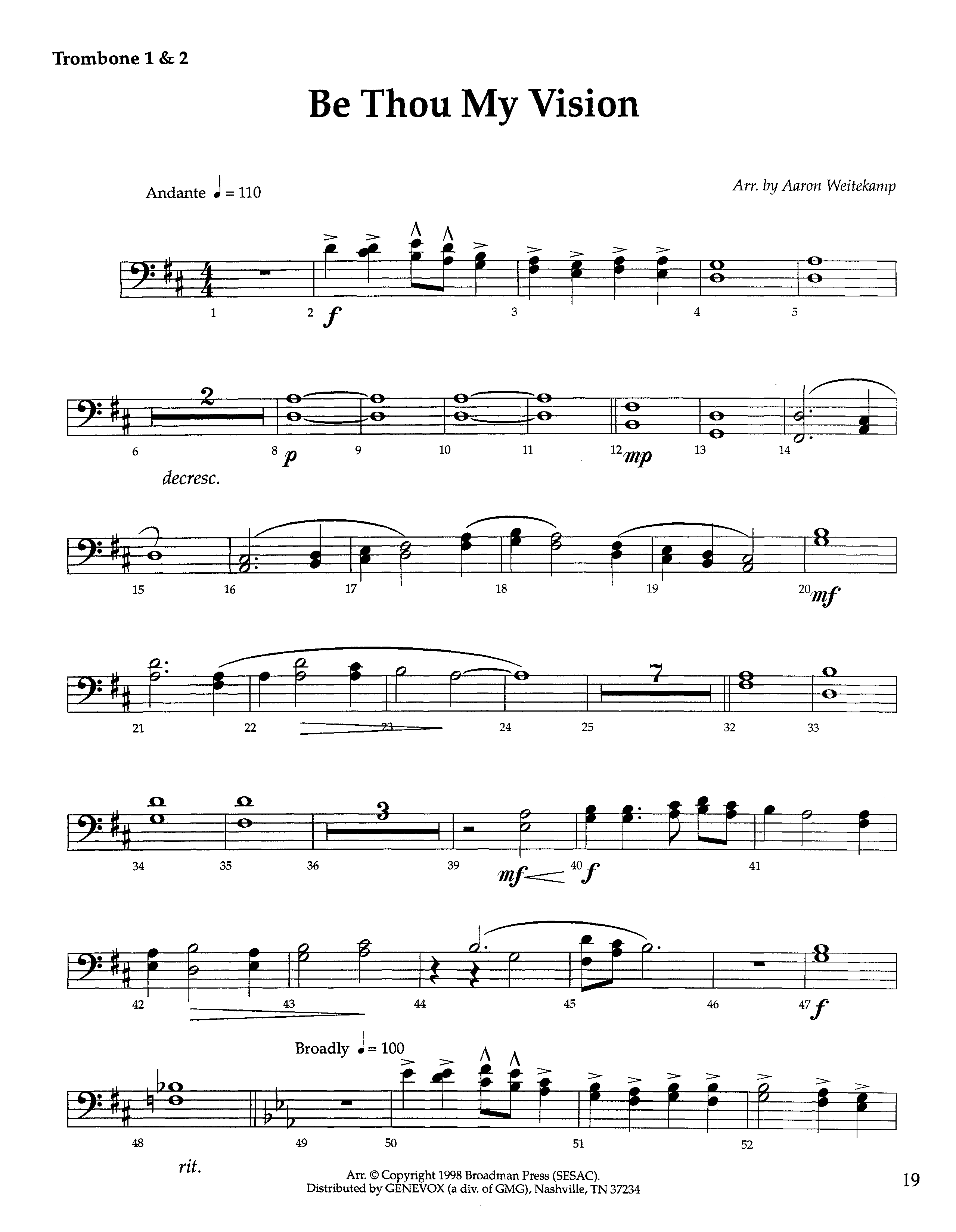 Be Thou My Vision (Instrumental) Trombone 1/2 (Lifeway Worship / Arr. Aaron Weitekamp)