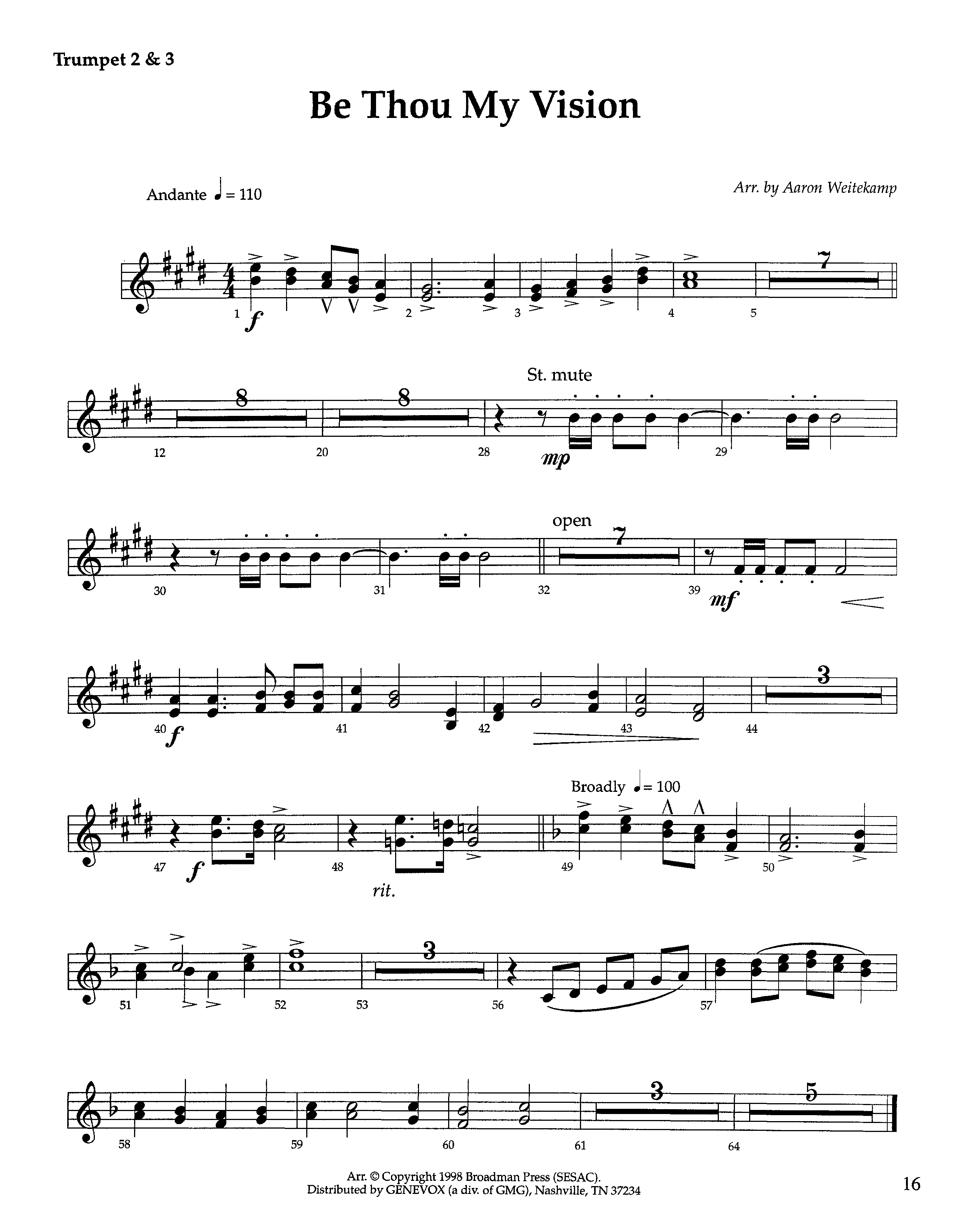 Be Thou My Vision (Instrumental) Trumpet 2/3 (Lifeway Worship / Arr. Aaron Weitekamp)