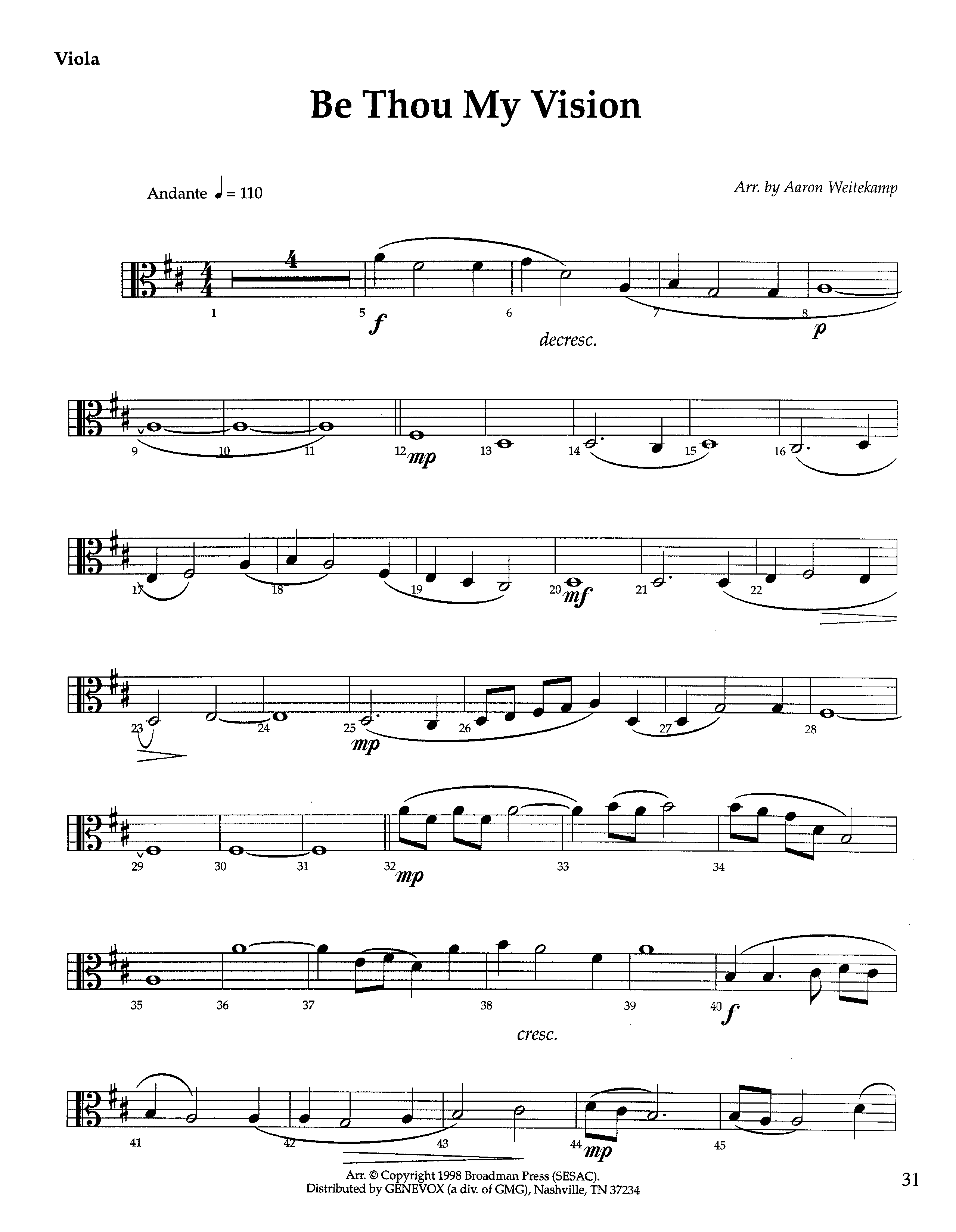 Be Thou My Vision (Instrumental) Viola (Lifeway Worship / Arr. Aaron Weitekamp)