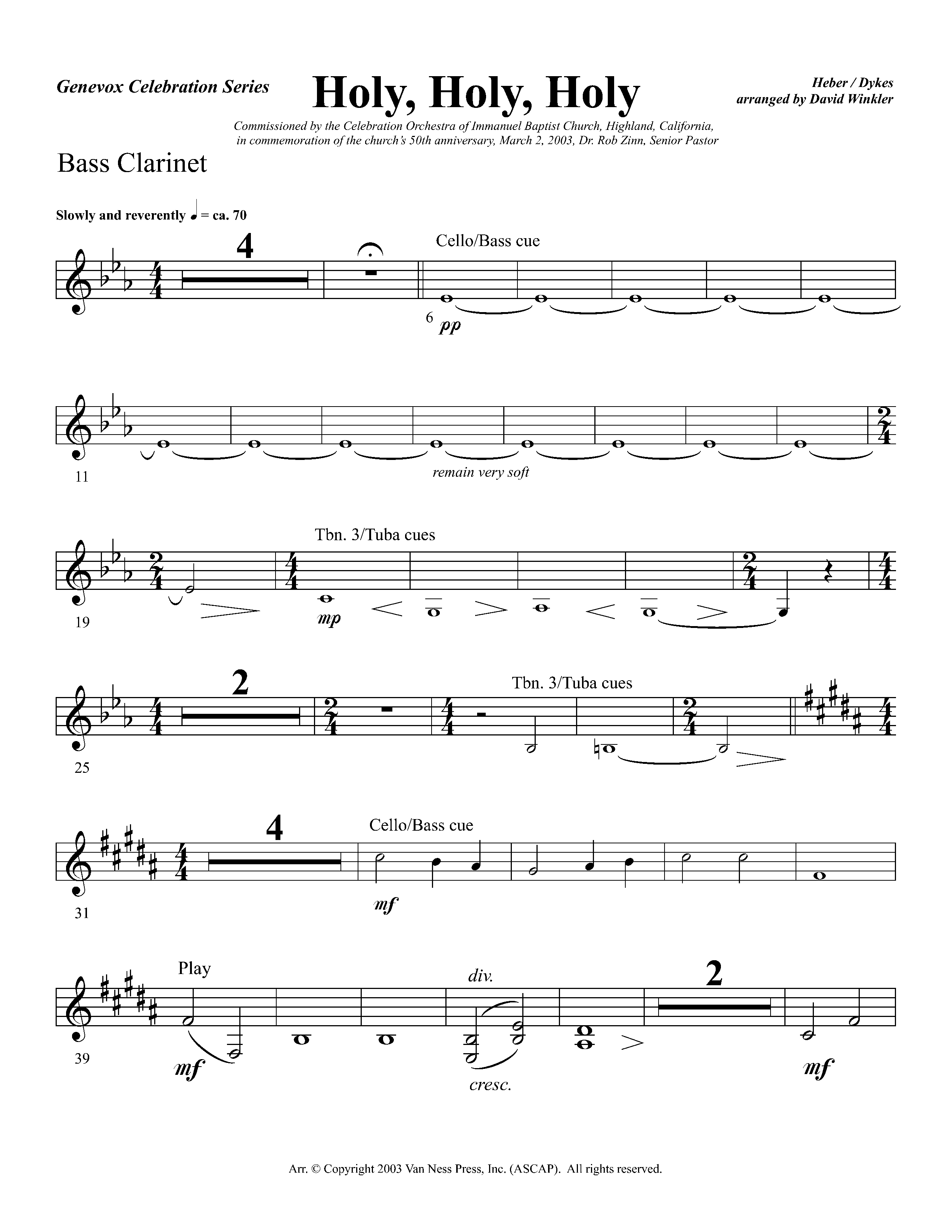 Holy Holy Holy (Instrumental) Bass Clarinet (Lifeway Worship / Arr. David Winkler)