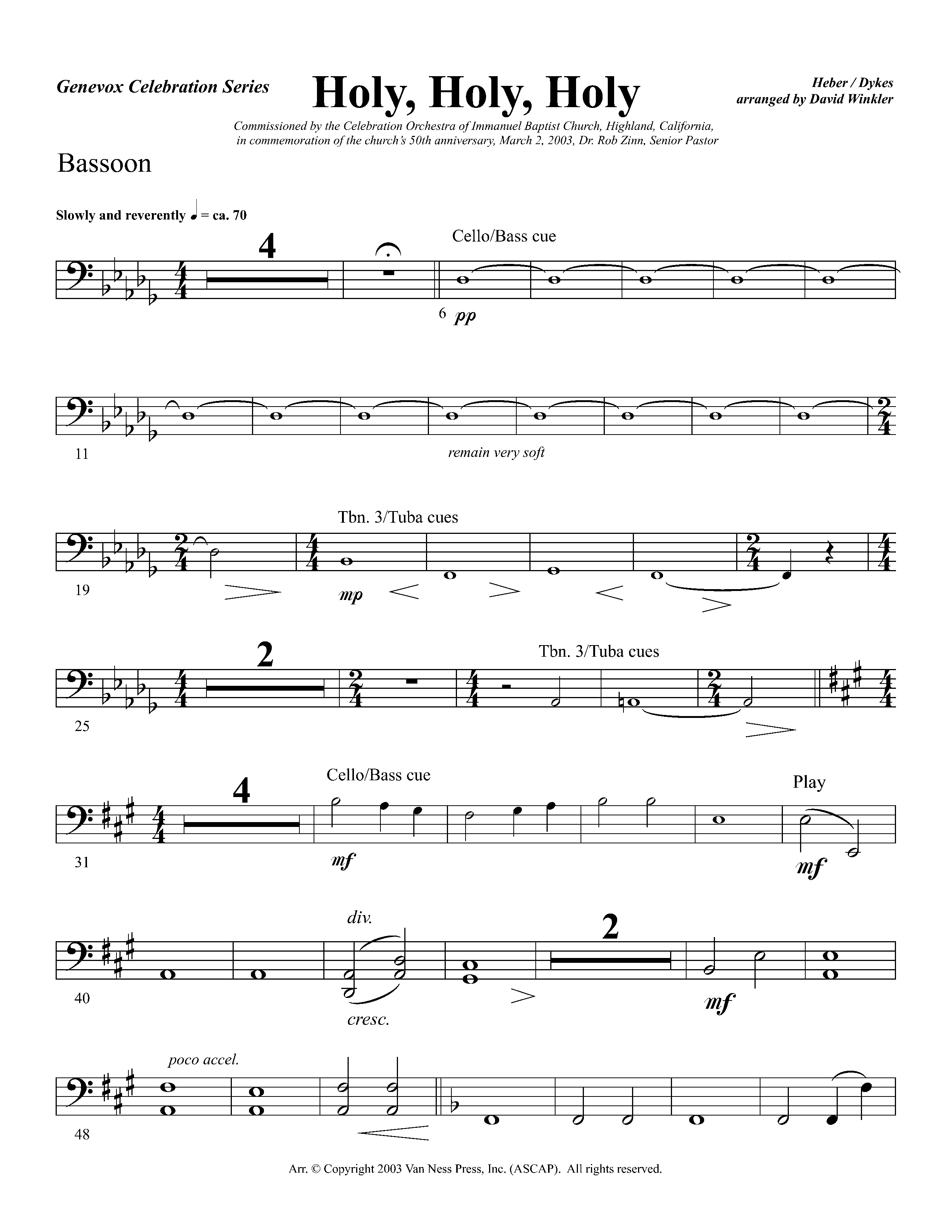 Holy Holy Holy (Instrumental) Bassoon (Lifeway Worship / Arr. David Winkler)