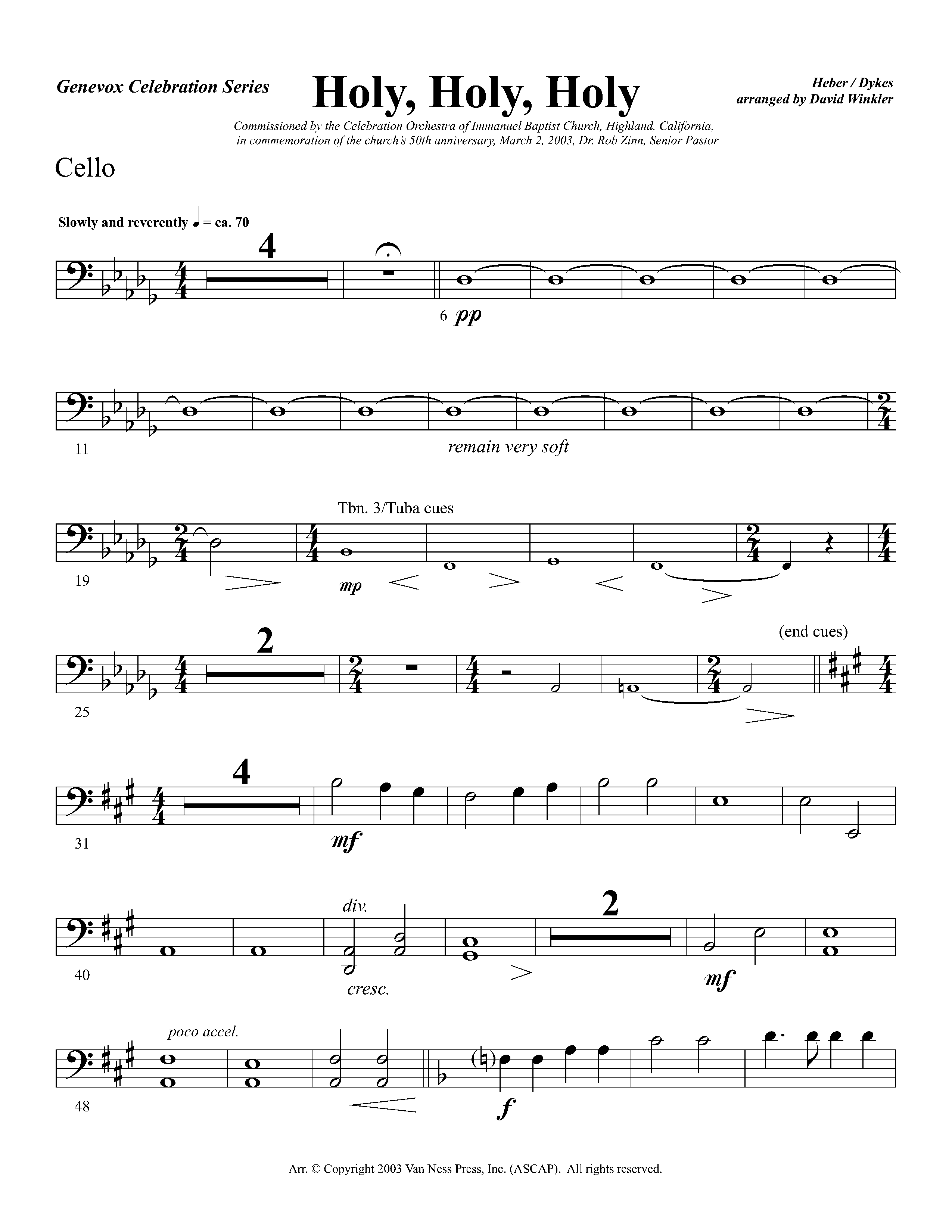 Holy Holy Holy (Instrumental) Cello (Lifeway Worship / Arr. David Winkler)