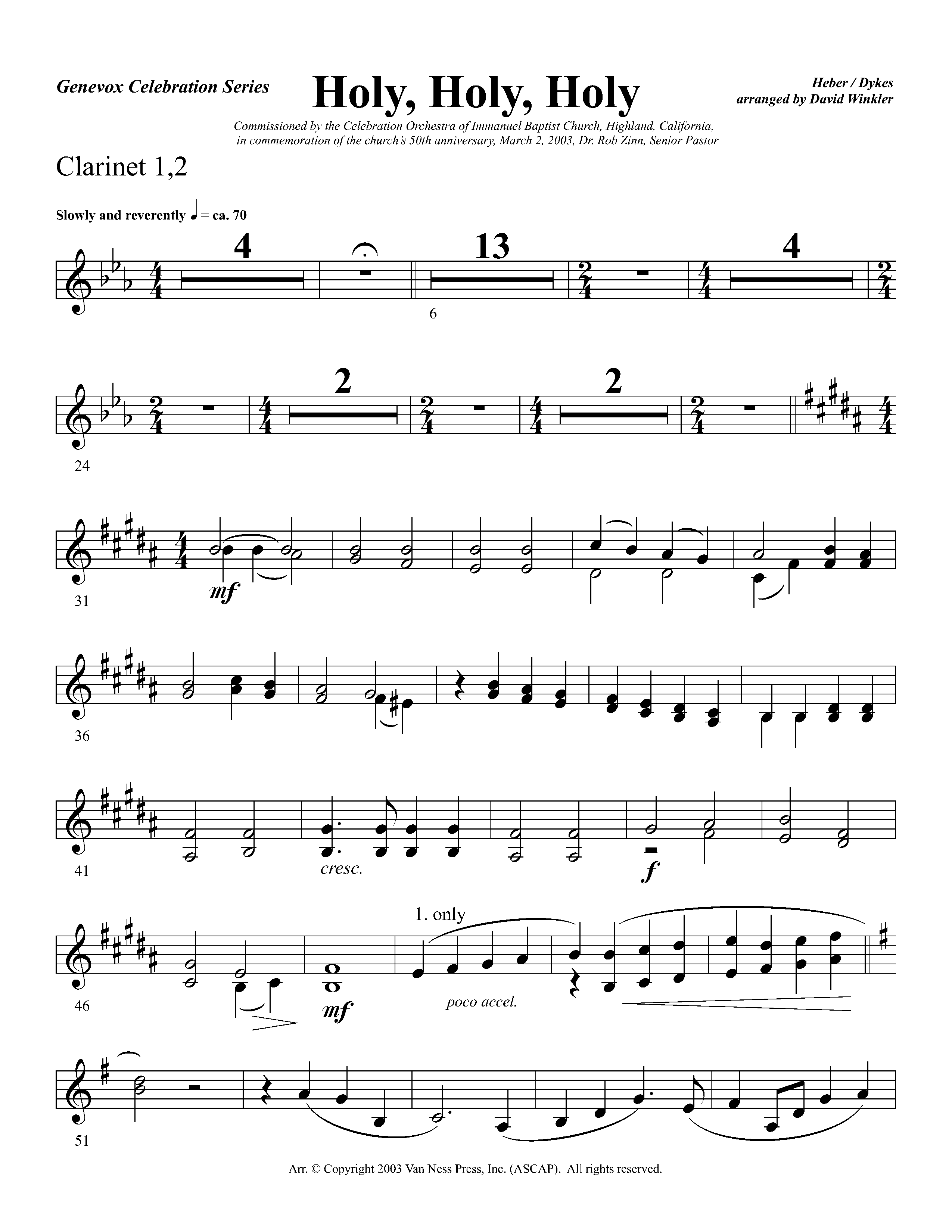 Holy Holy Holy (Instrumental) Clarinet 1/2 (Lifeway Worship / Arr. David Winkler)