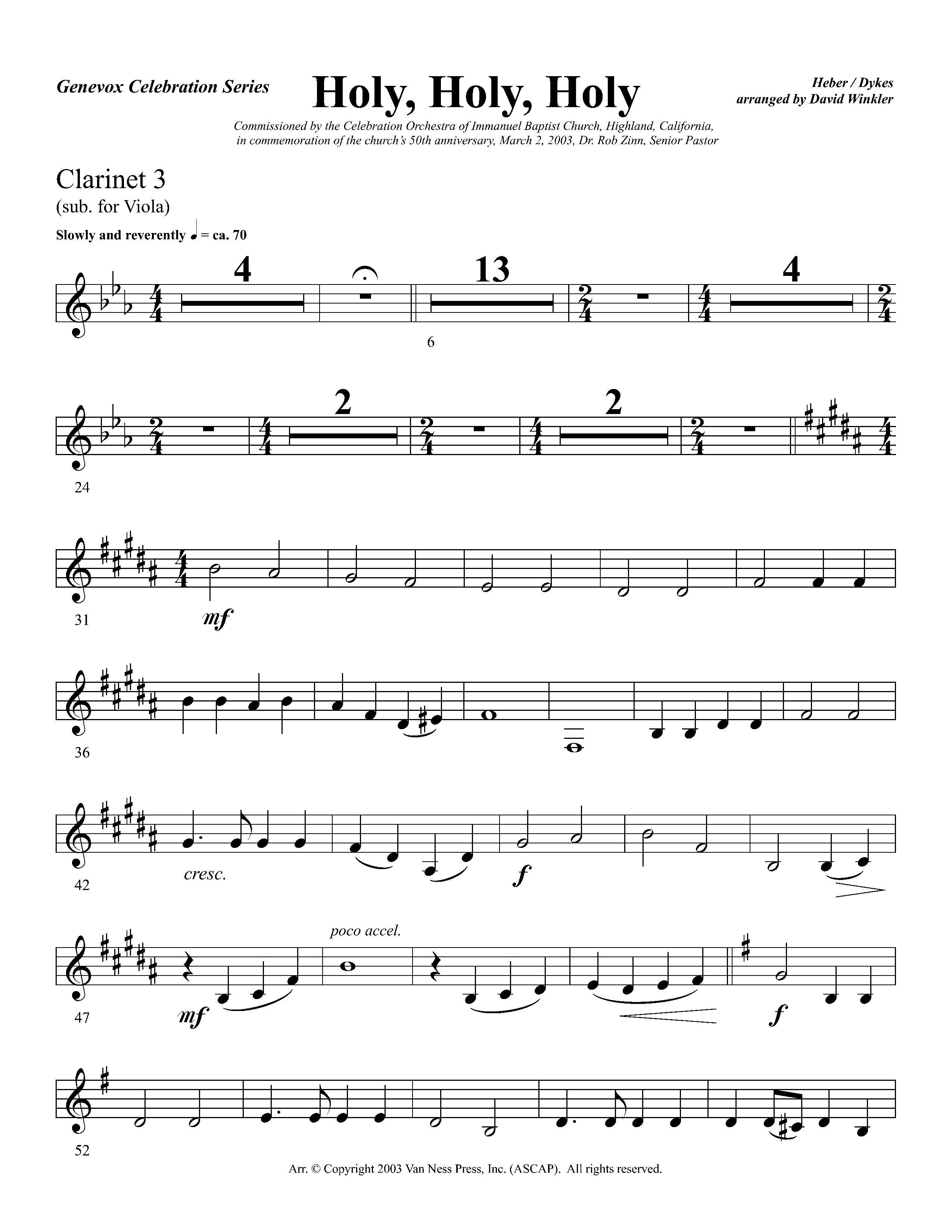 Holy Holy Holy (Instrumental) Clarinet 3 (Lifeway Worship / Arr. David Winkler)