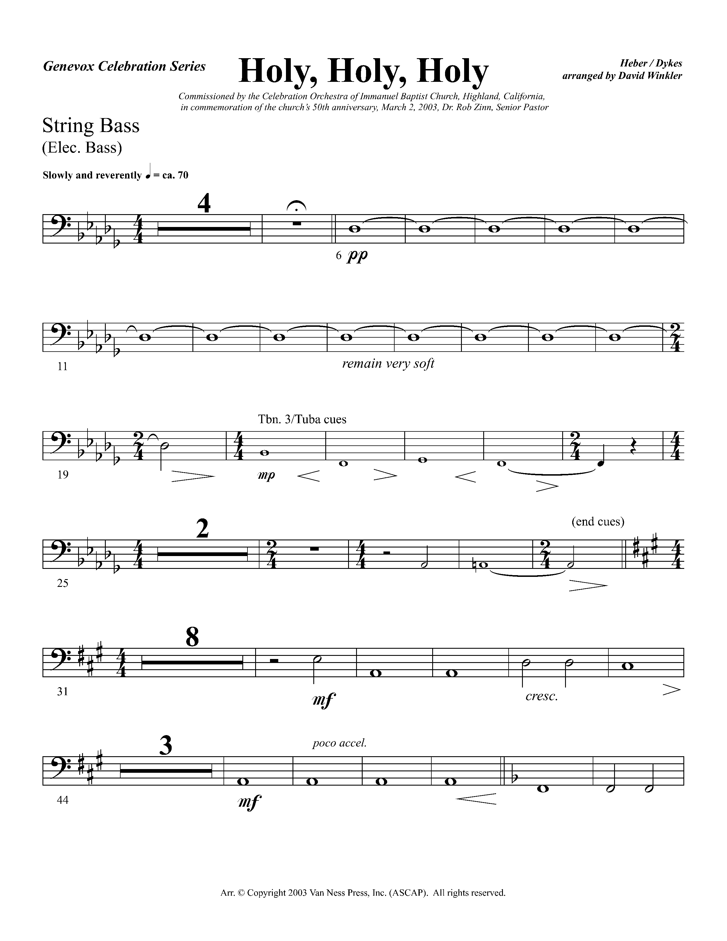 Holy Holy Holy (Instrumental) Double Bass (Lifeway Worship / Arr. David Winkler)