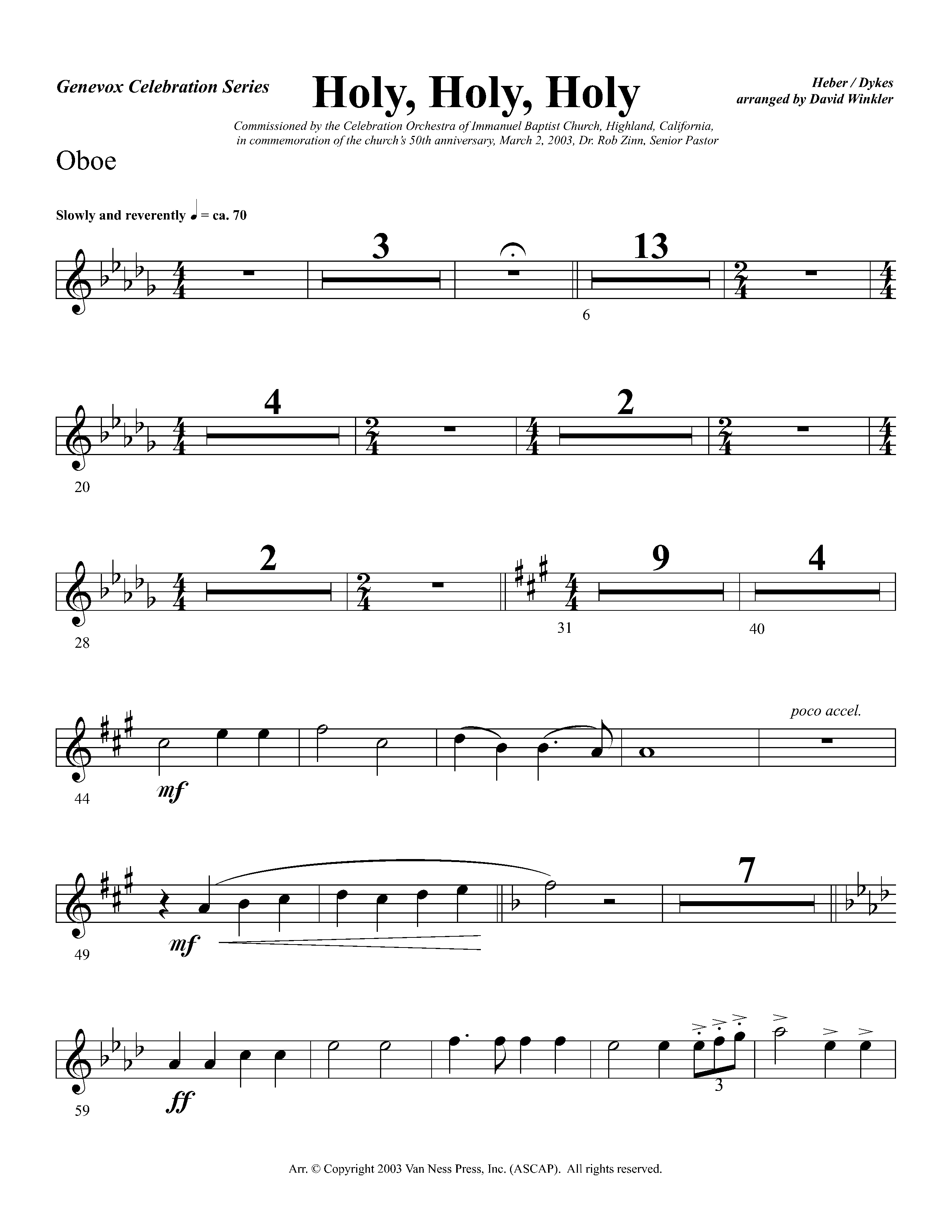 Holy Holy Holy (Instrumental) Oboe (Lifeway Worship / Arr. David Winkler)