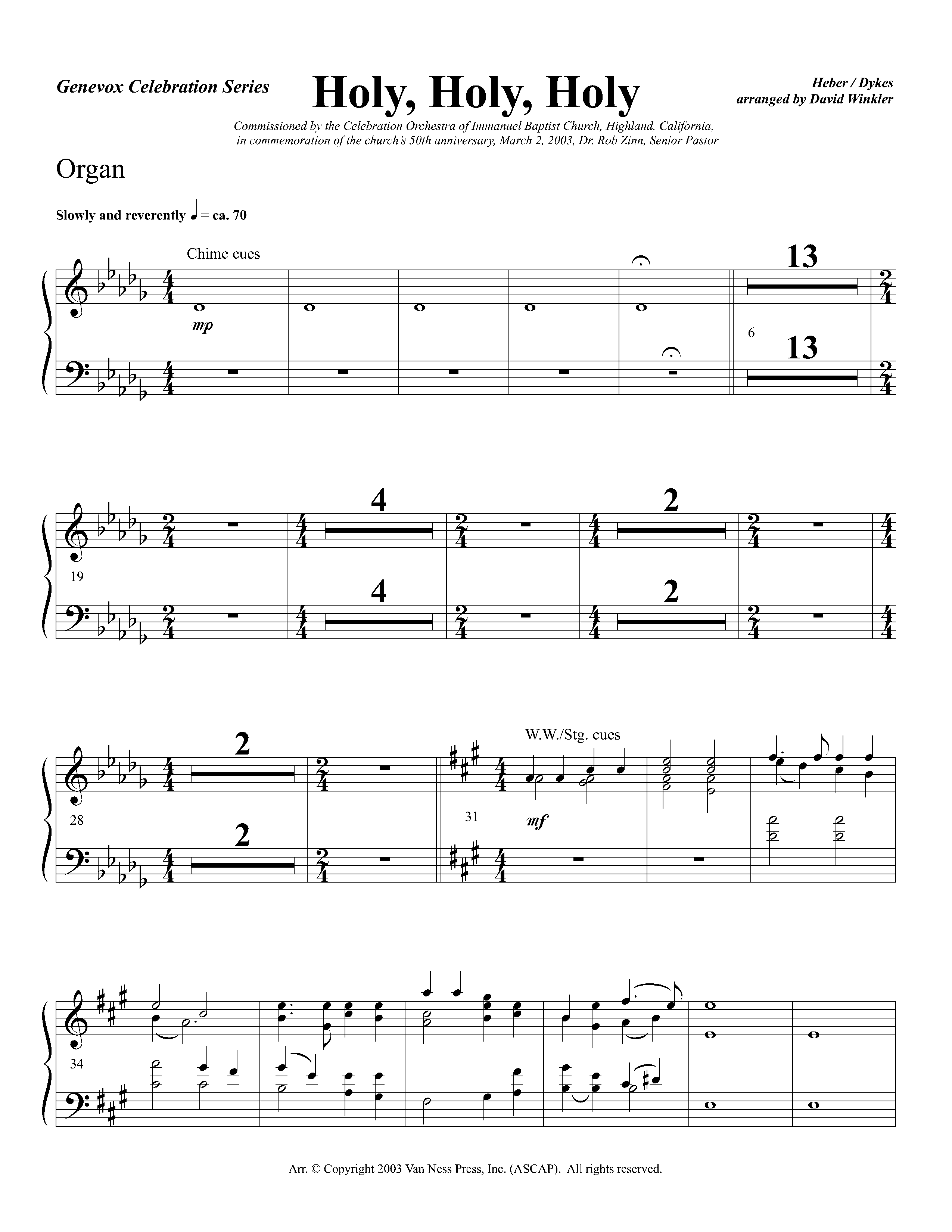 Holy Holy Holy (Instrumental) Organ (Lifeway Worship / Arr. David Winkler)
