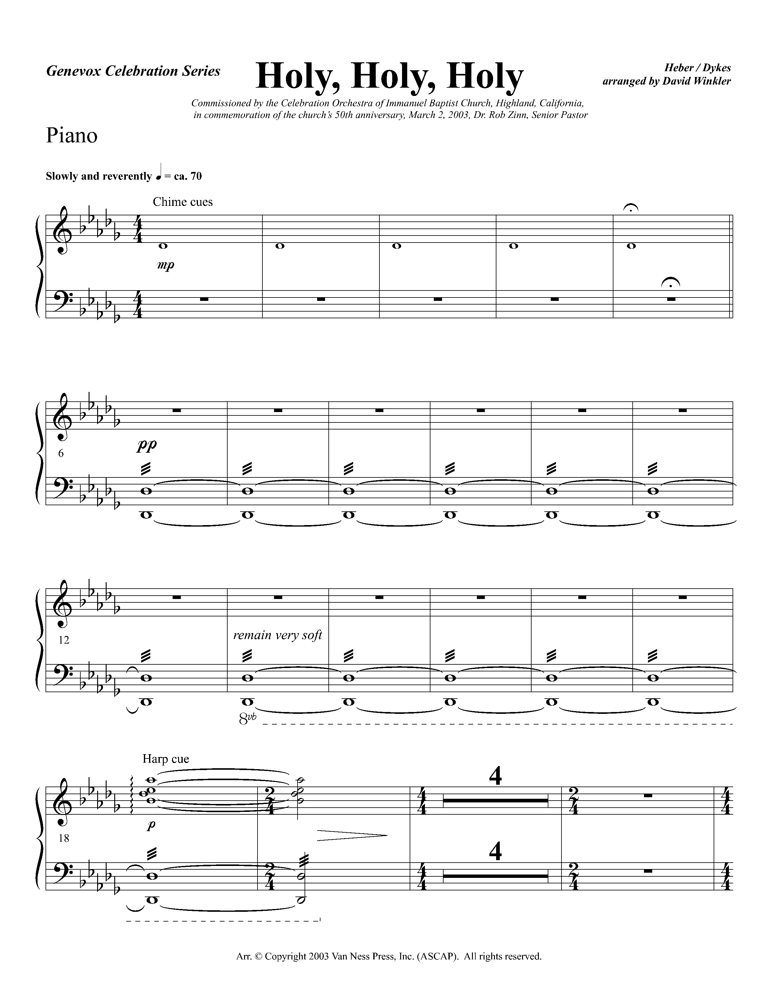 Holy Holy Holy (Instrumental) Piano Sheet (Lifeway Worship / Arr. David Winkler)