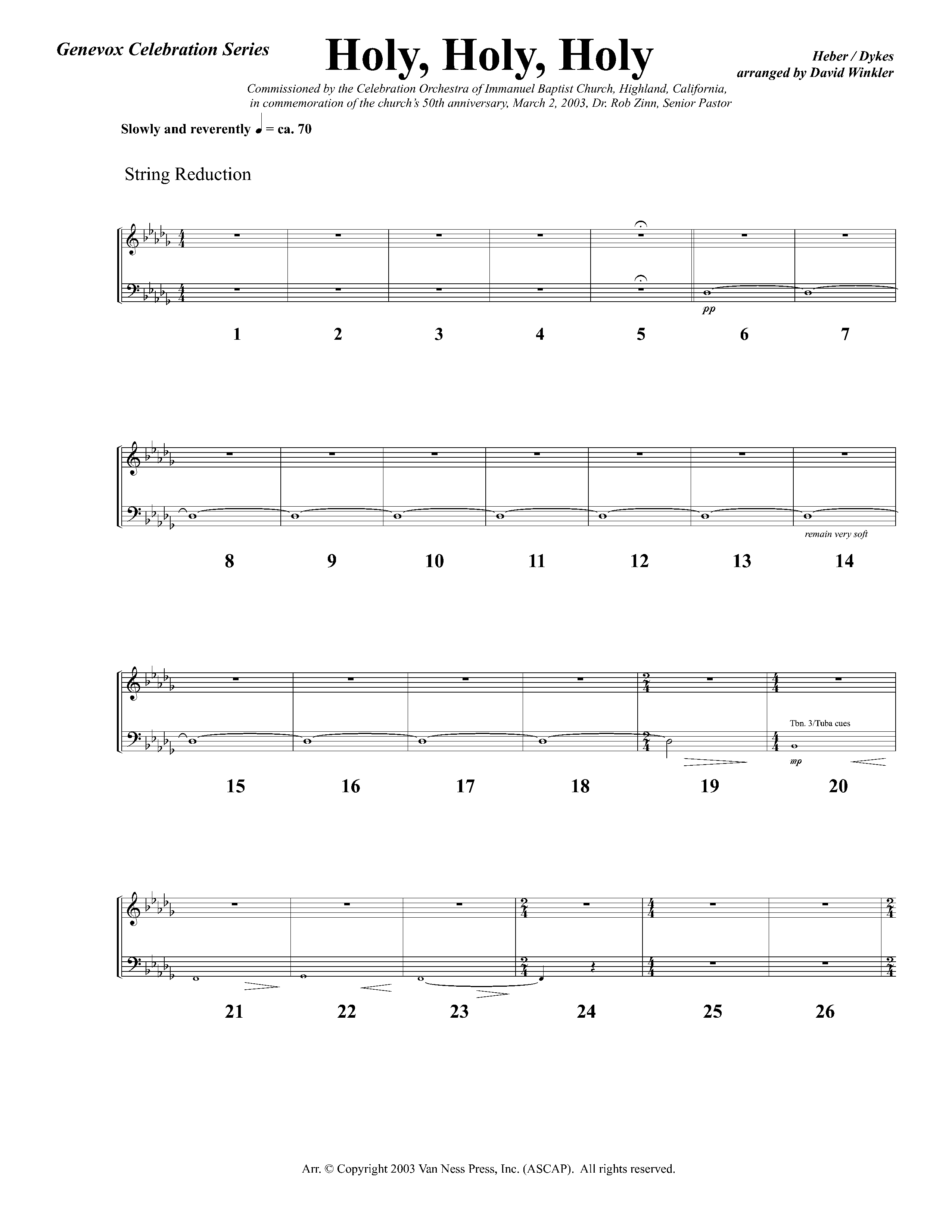 Holy Holy Holy (Instrumental) String Reduction (Lifeway Worship / Arr. David Winkler)