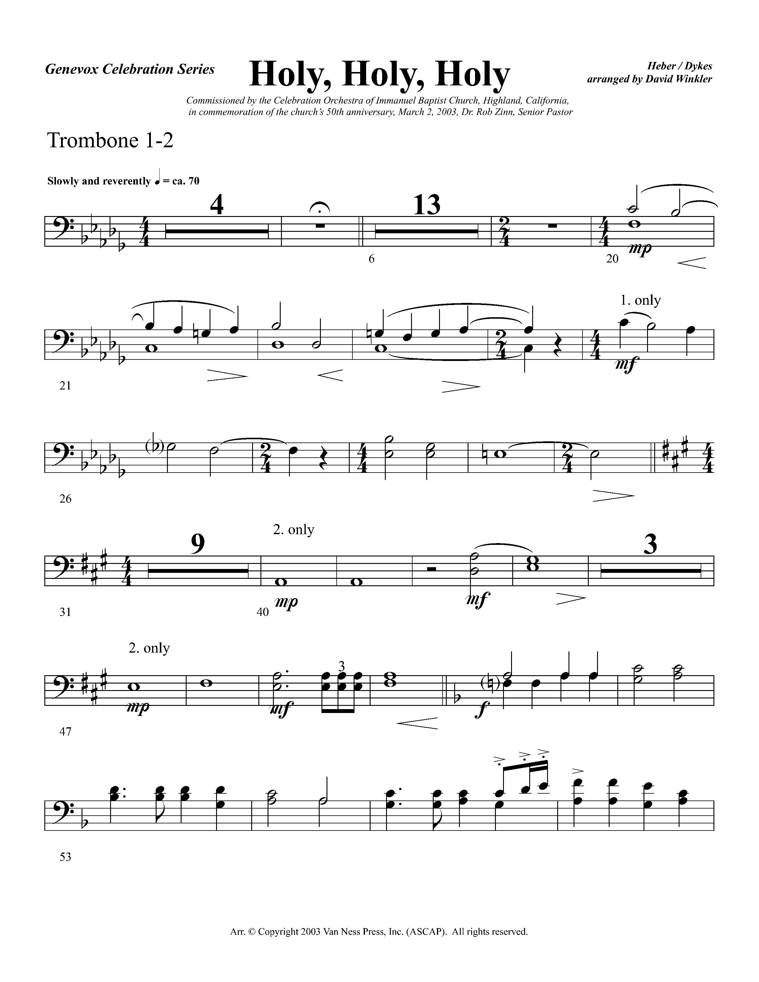 Holy Holy Holy (Instrumental) Trombone 1/2 (Lifeway Worship / Arr. David Winkler)