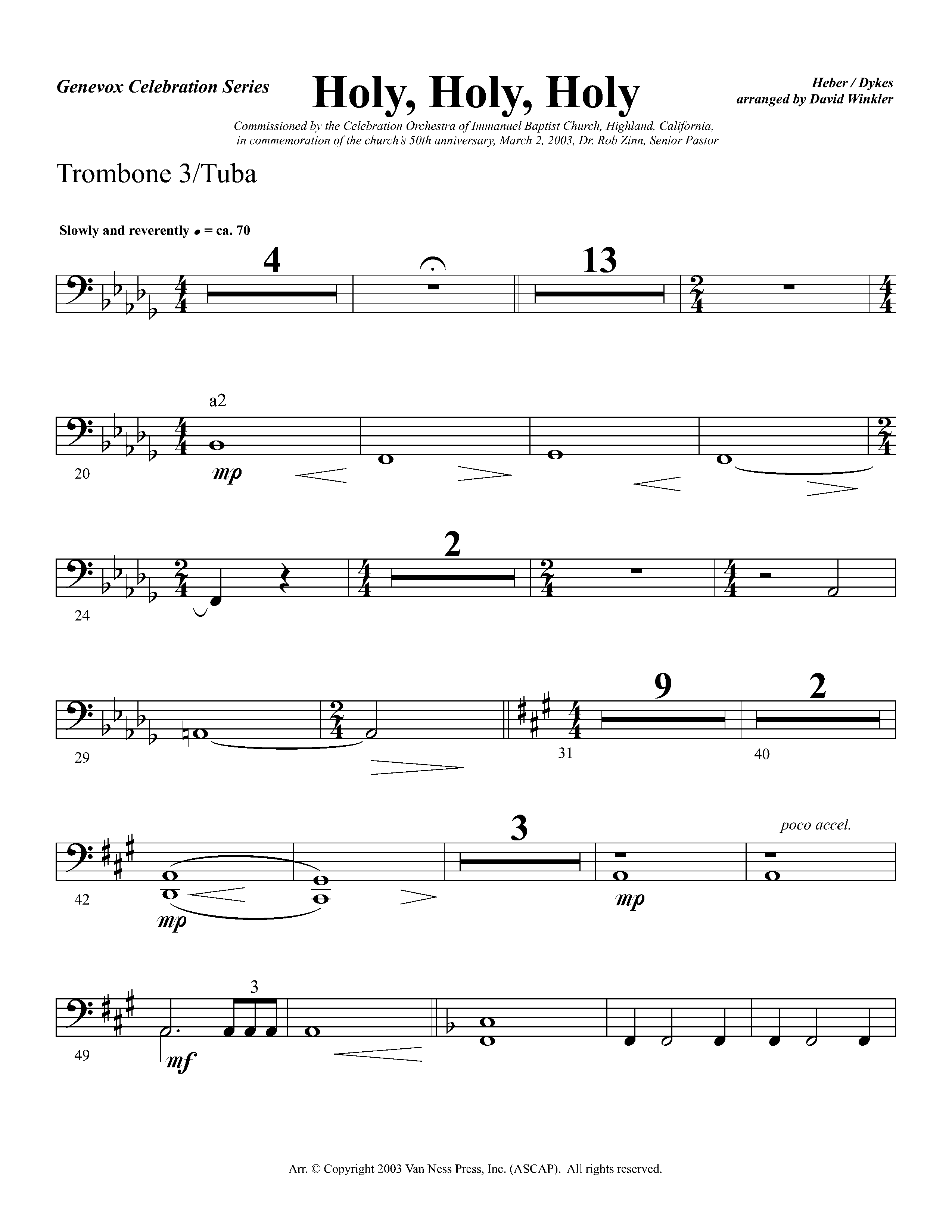 Holy Holy Holy (Instrumental) Trombone 3/Tuba (Lifeway Worship / Arr. David Winkler)