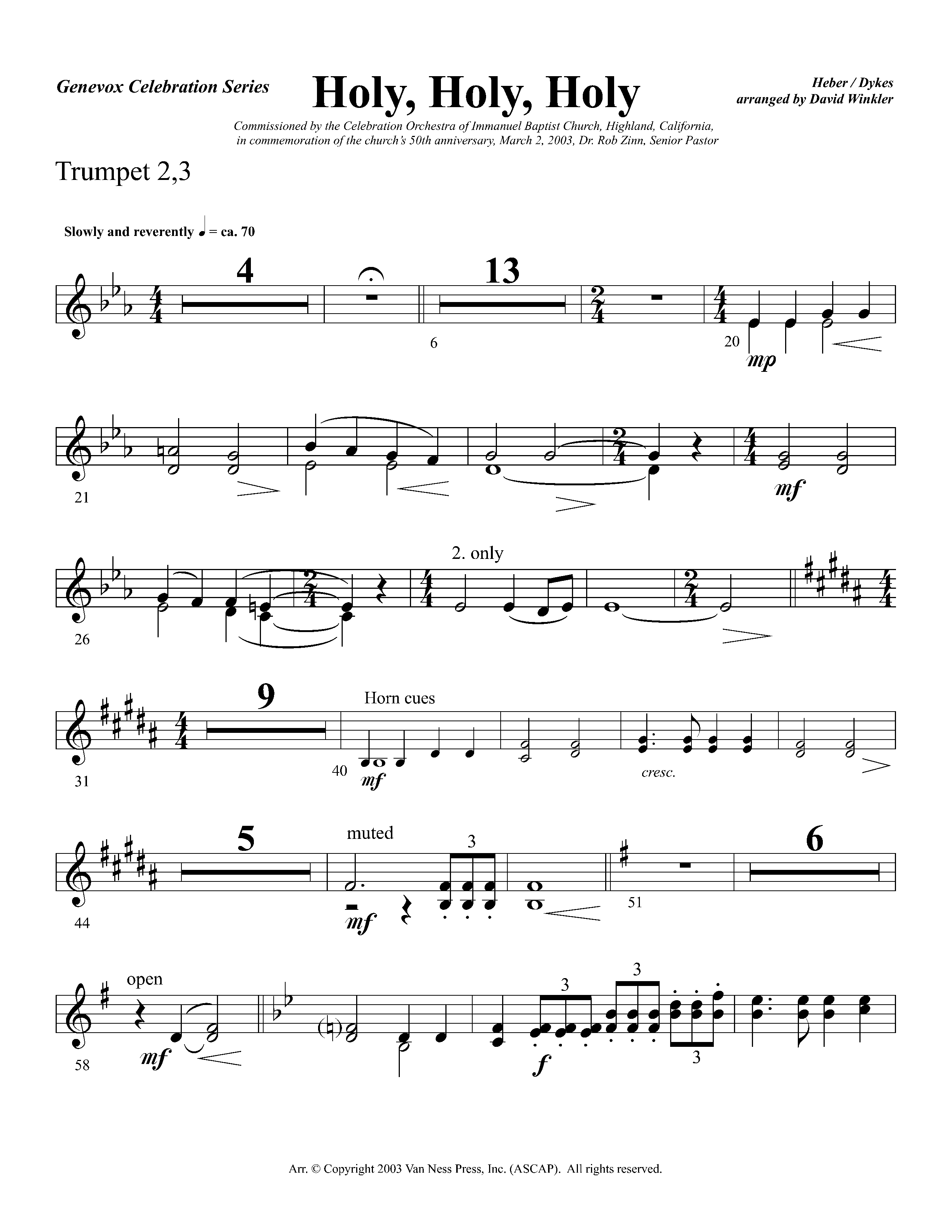 Holy Holy Holy (Instrumental) Trumpet 2/3 (Lifeway Worship / Arr. David Winkler)