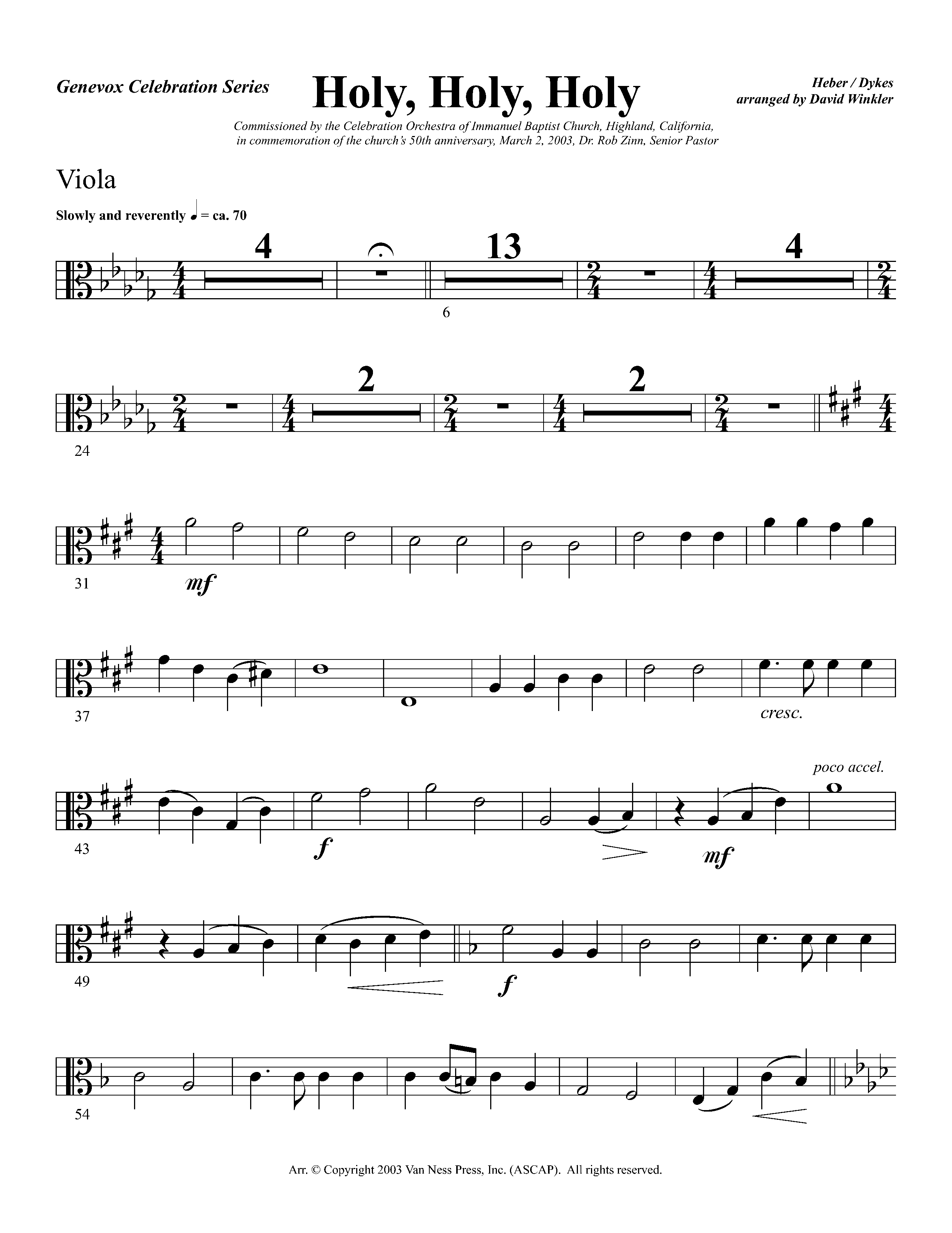 Holy Holy Holy (Instrumental) Viola (Lifeway Worship / Arr. David Winkler)
