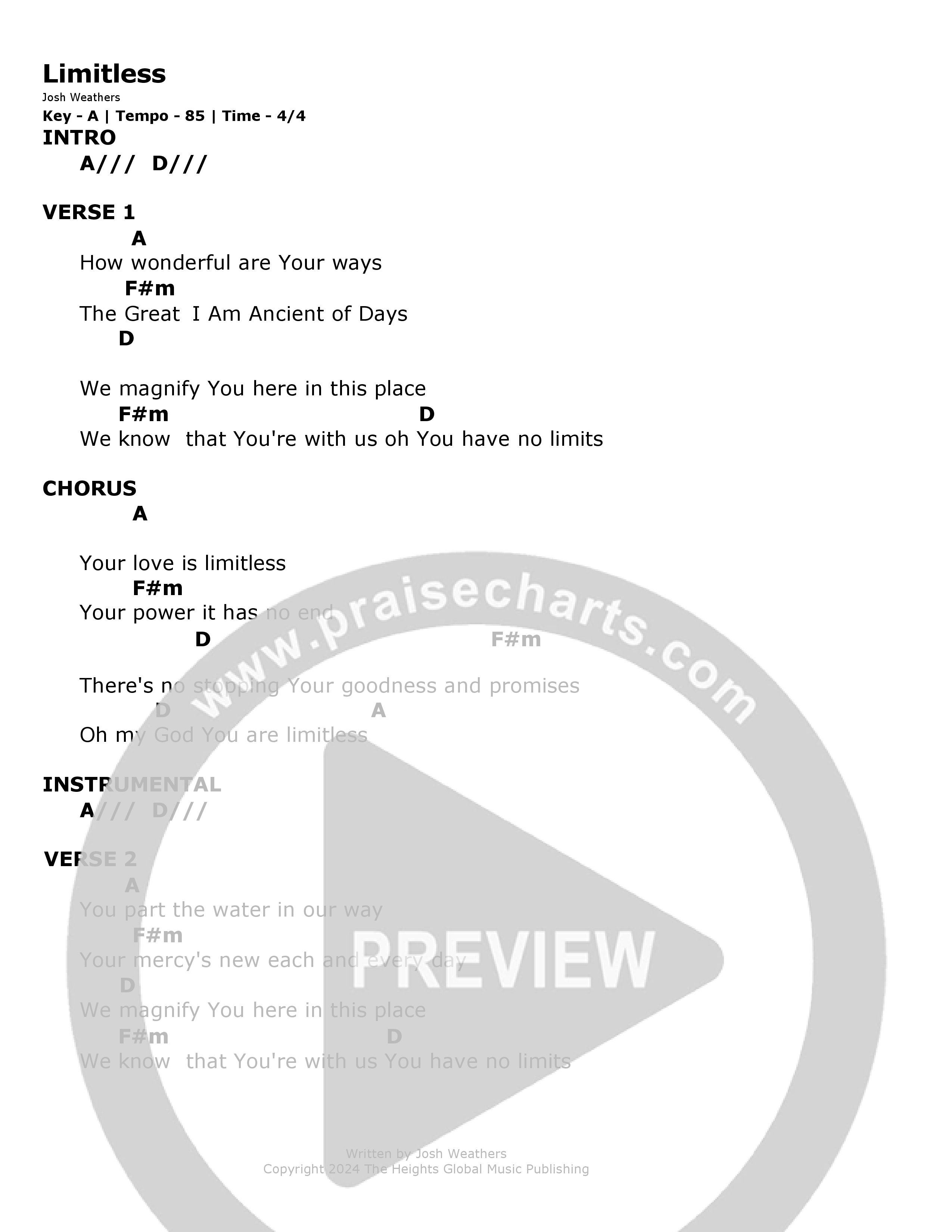 Limitless (Live) Chord Chart (The Heights Worship)