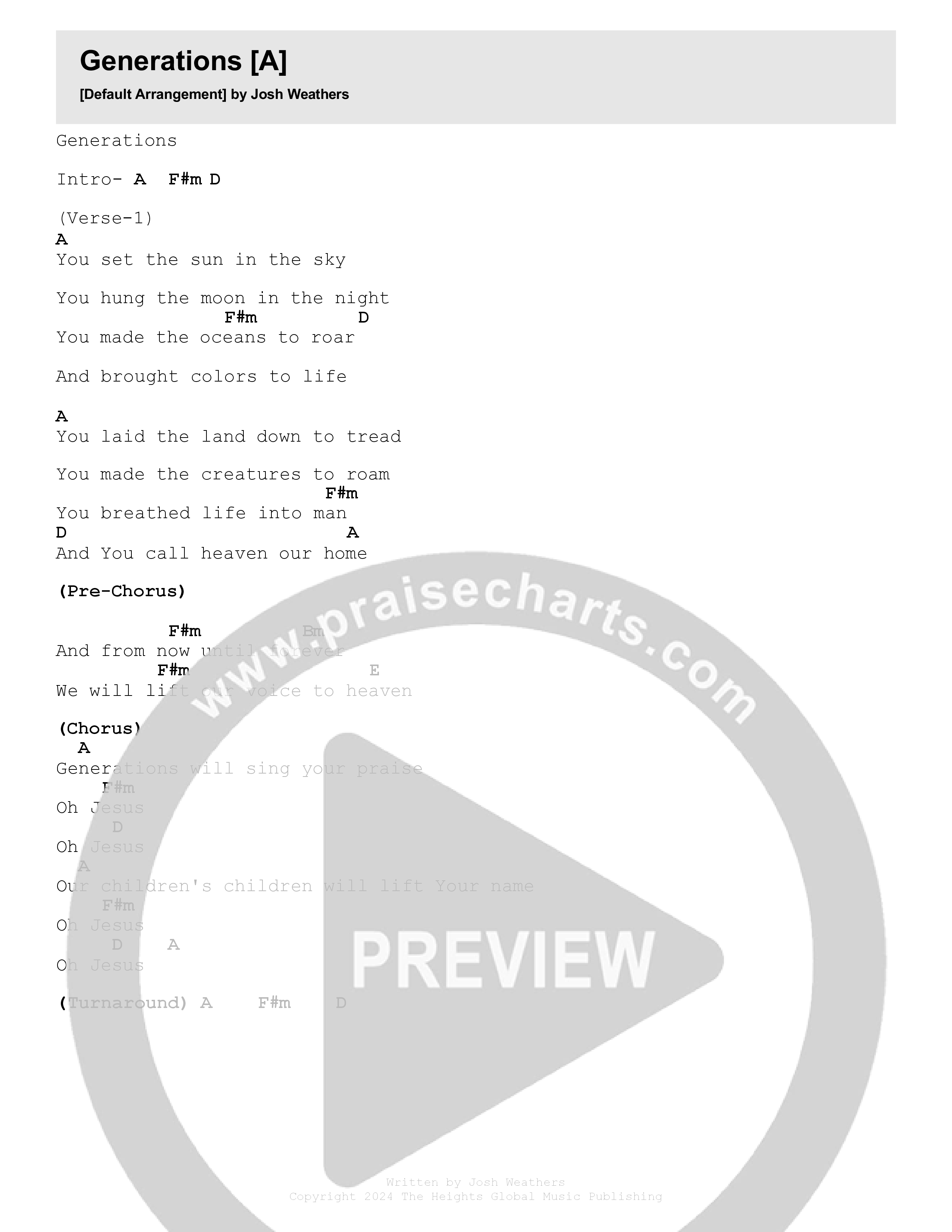 Generations (Live) Chord Chart (The Heights Worship)