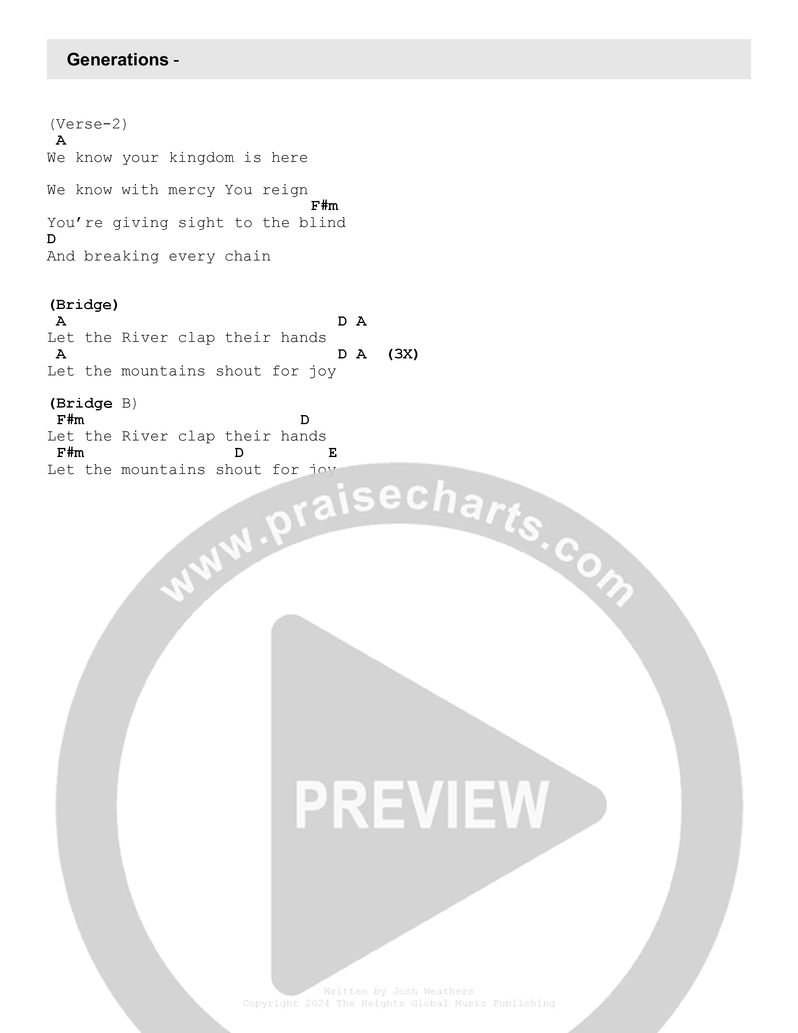 Generations (Live) Chord Chart (The Heights Worship)