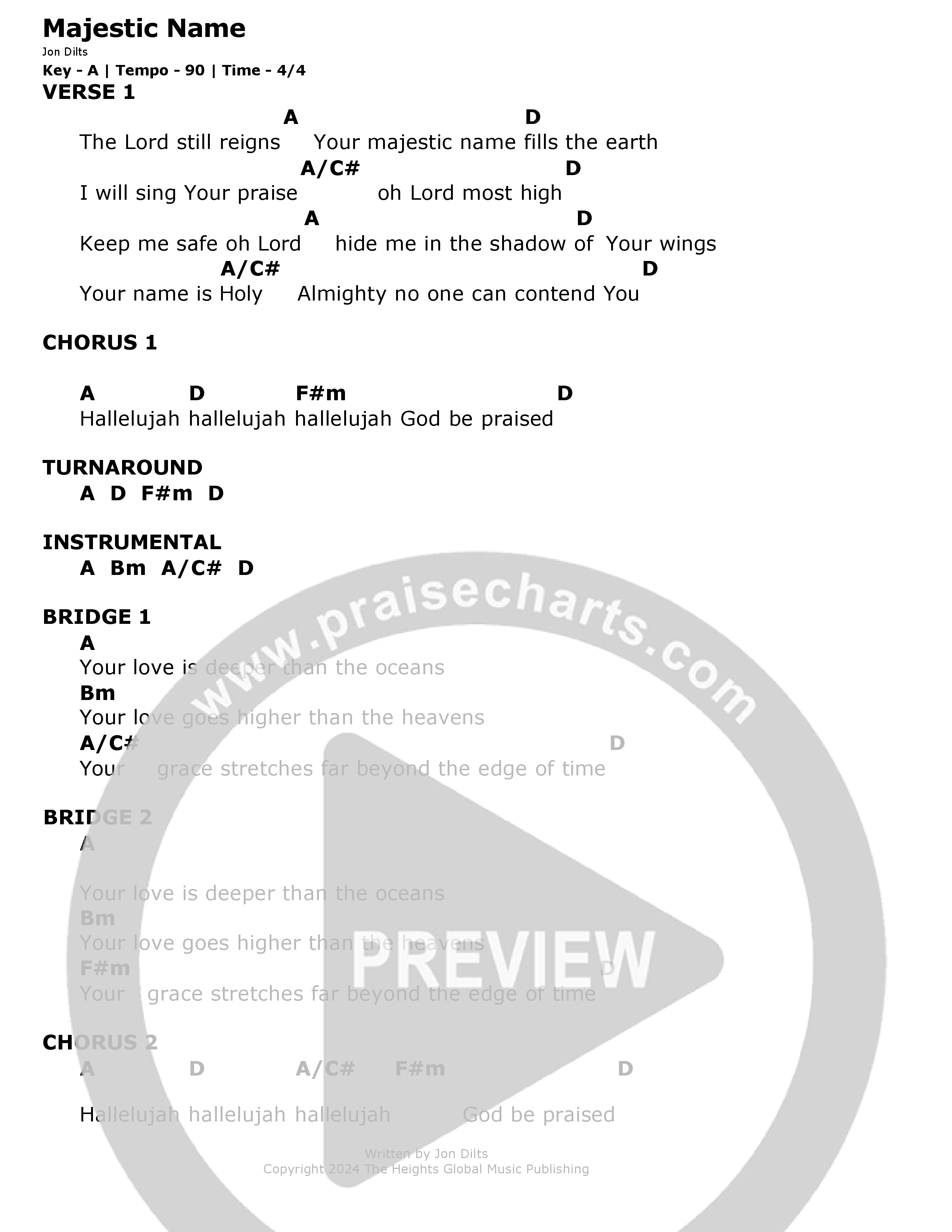 Majestic Name (Live) Chord Chart (The Heights Worship)