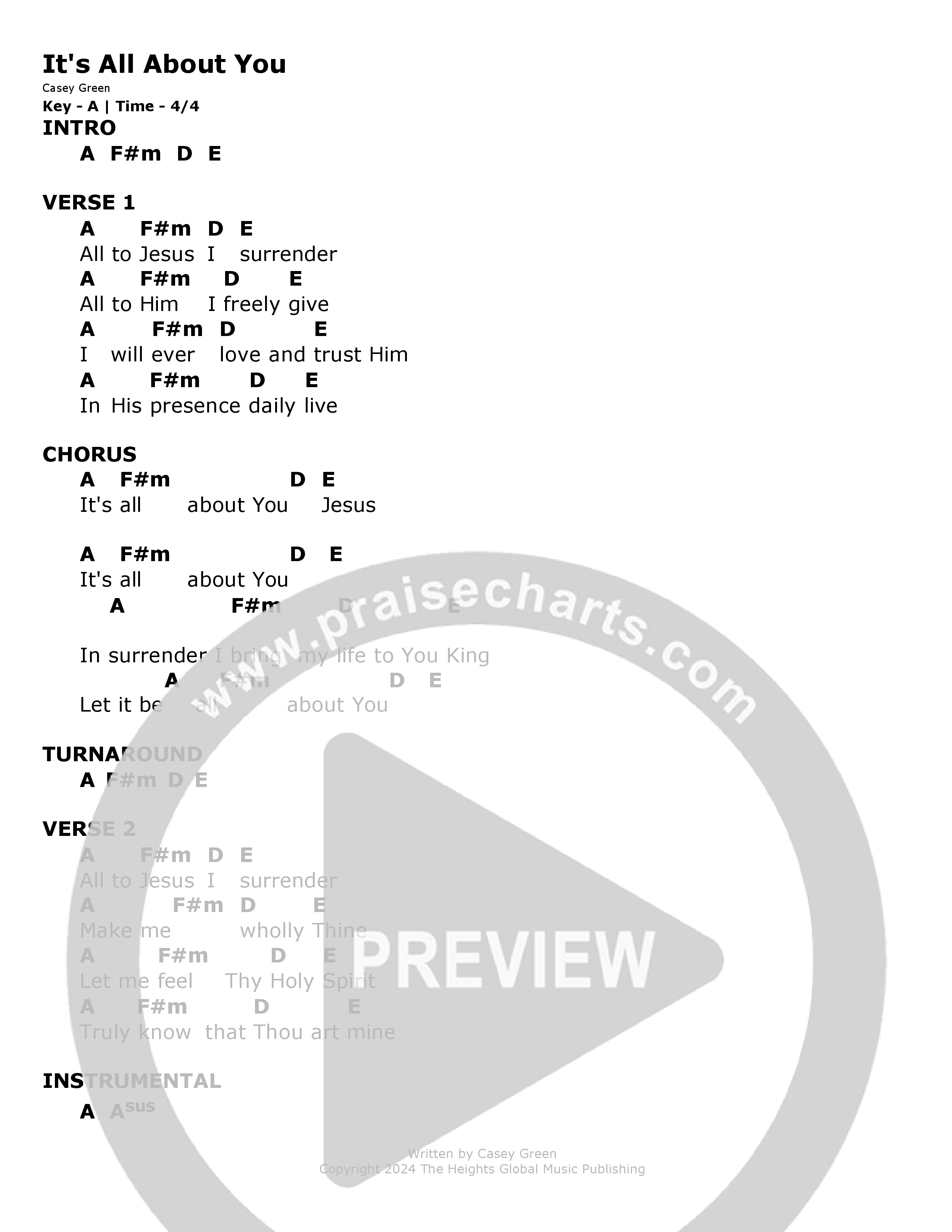 All About You Jesus (Live) Chord Chart (The Heights Worship)