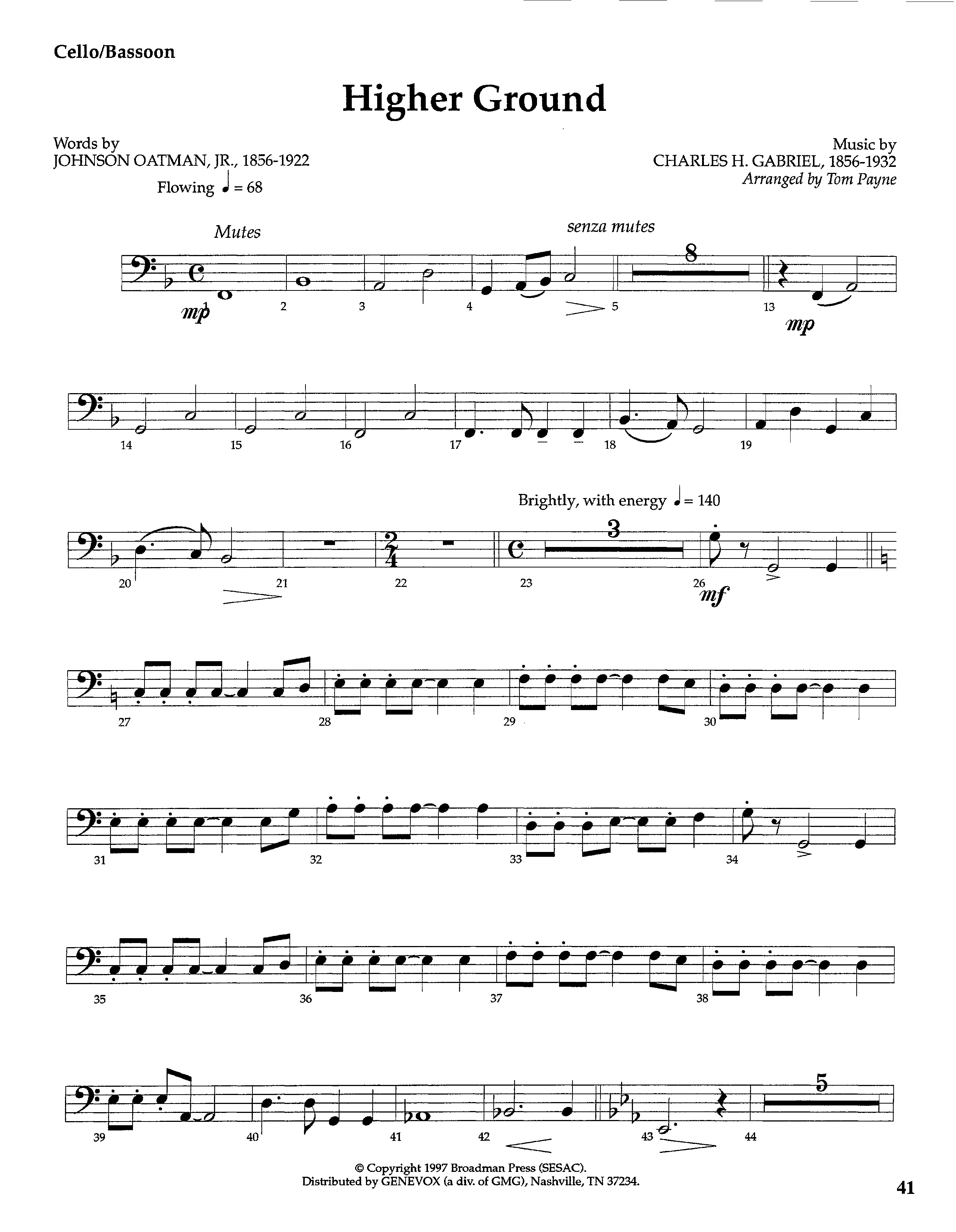 Higher Ground (Instrumental) Cello (Lifeway Worship / Arr. Tom Payne)