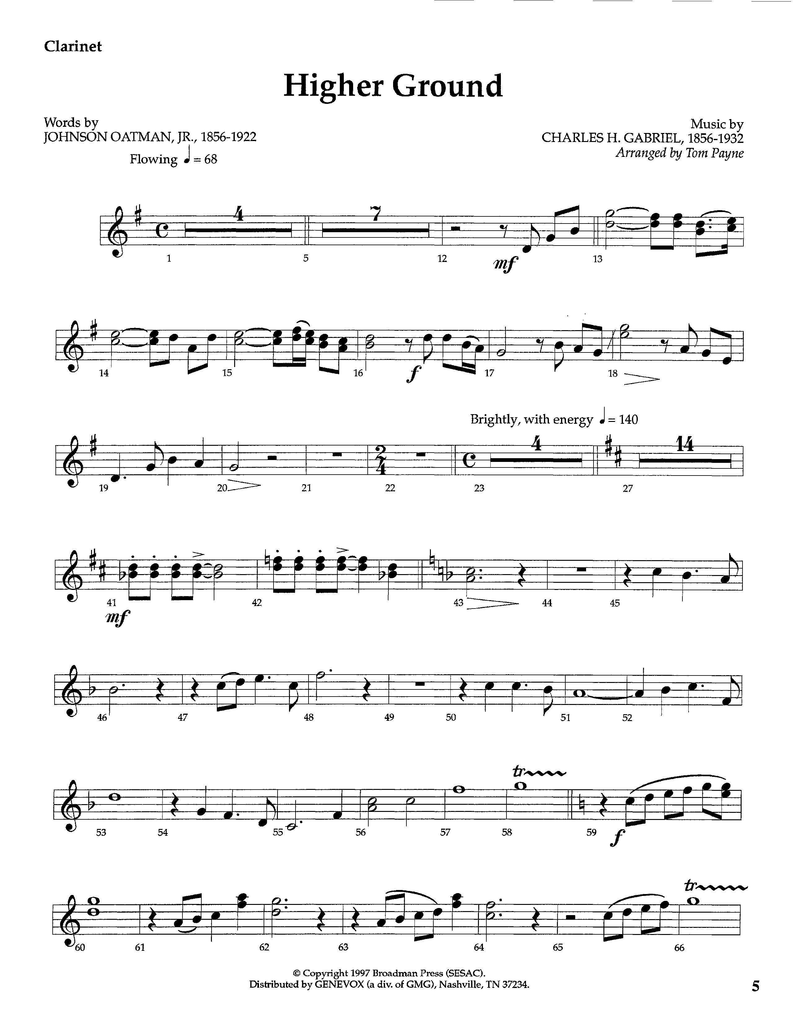 Higher Ground (Instrumental) Clarinet (Lifeway Worship / Arr. Tom Payne)