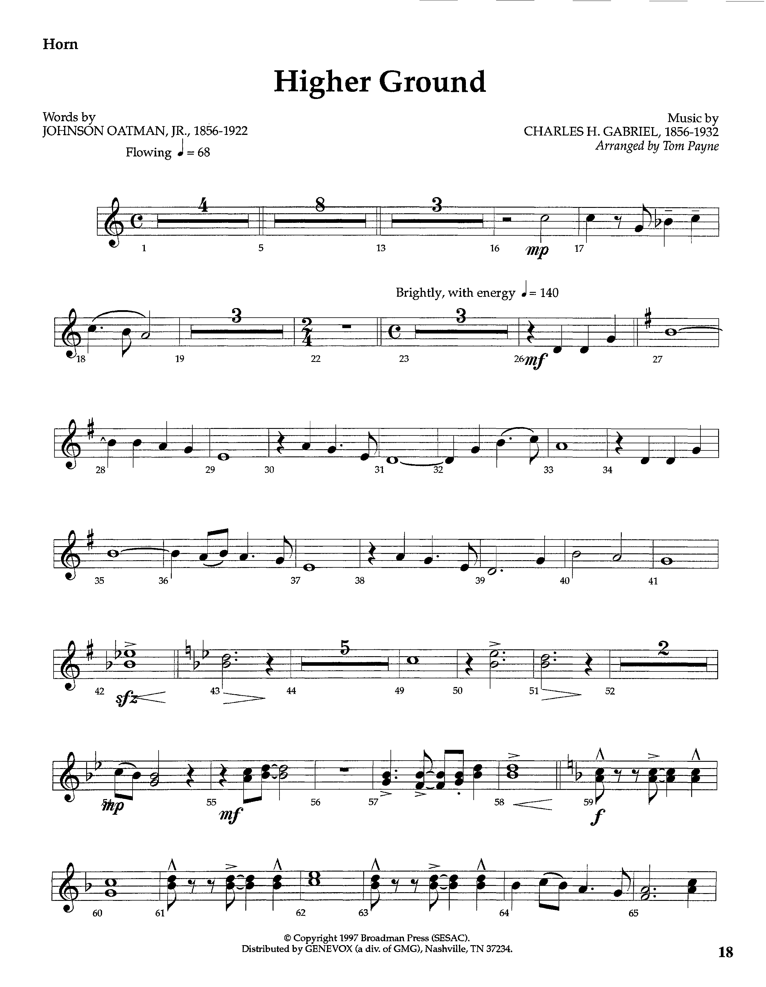 Higher Ground (Instrumental) French Horn (Lifeway Worship / Arr. Tom Payne)