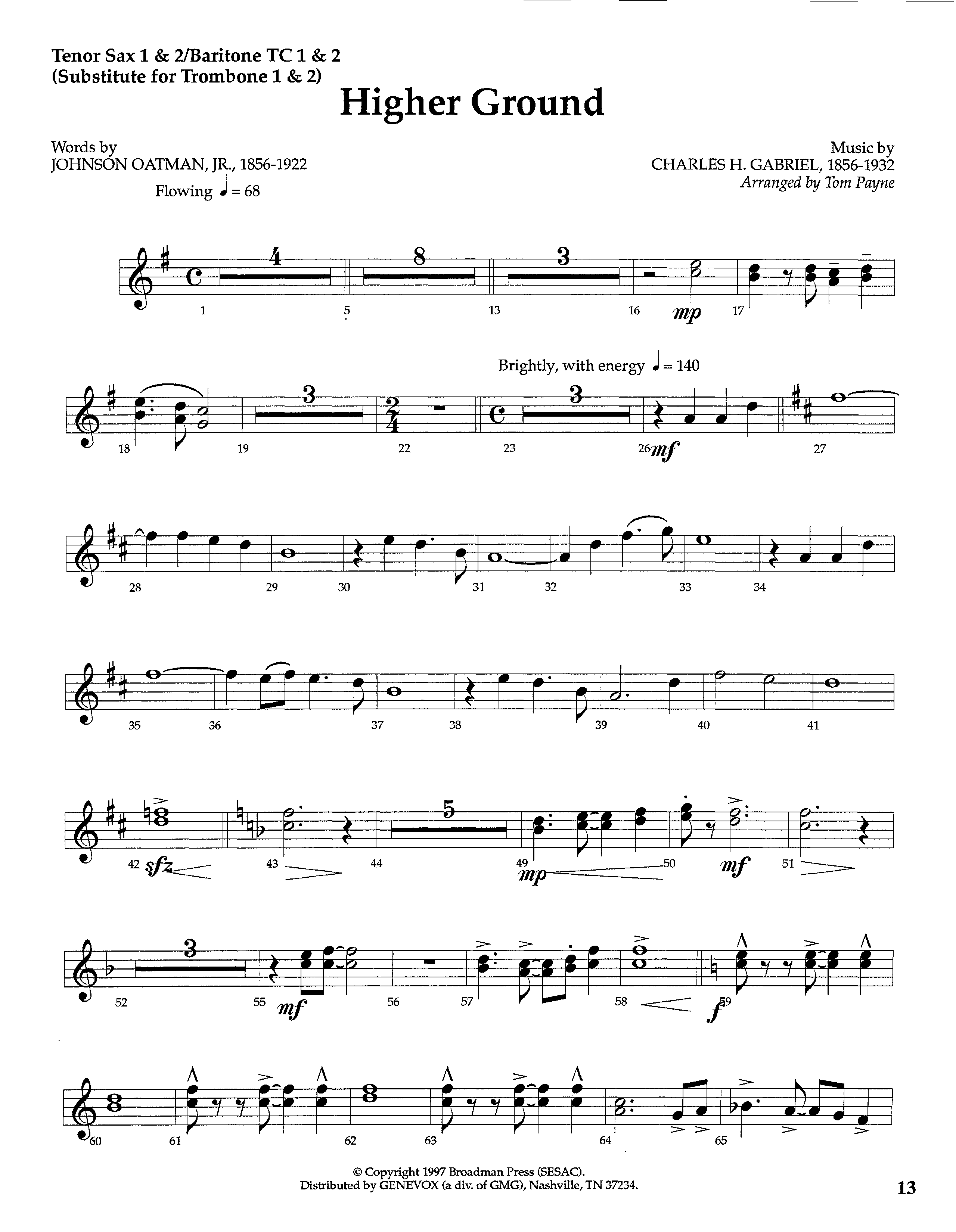 Higher Ground (Instrumental) Tenor Sax/Baritone T.C. (Lifeway Worship / Arr. Tom Payne)